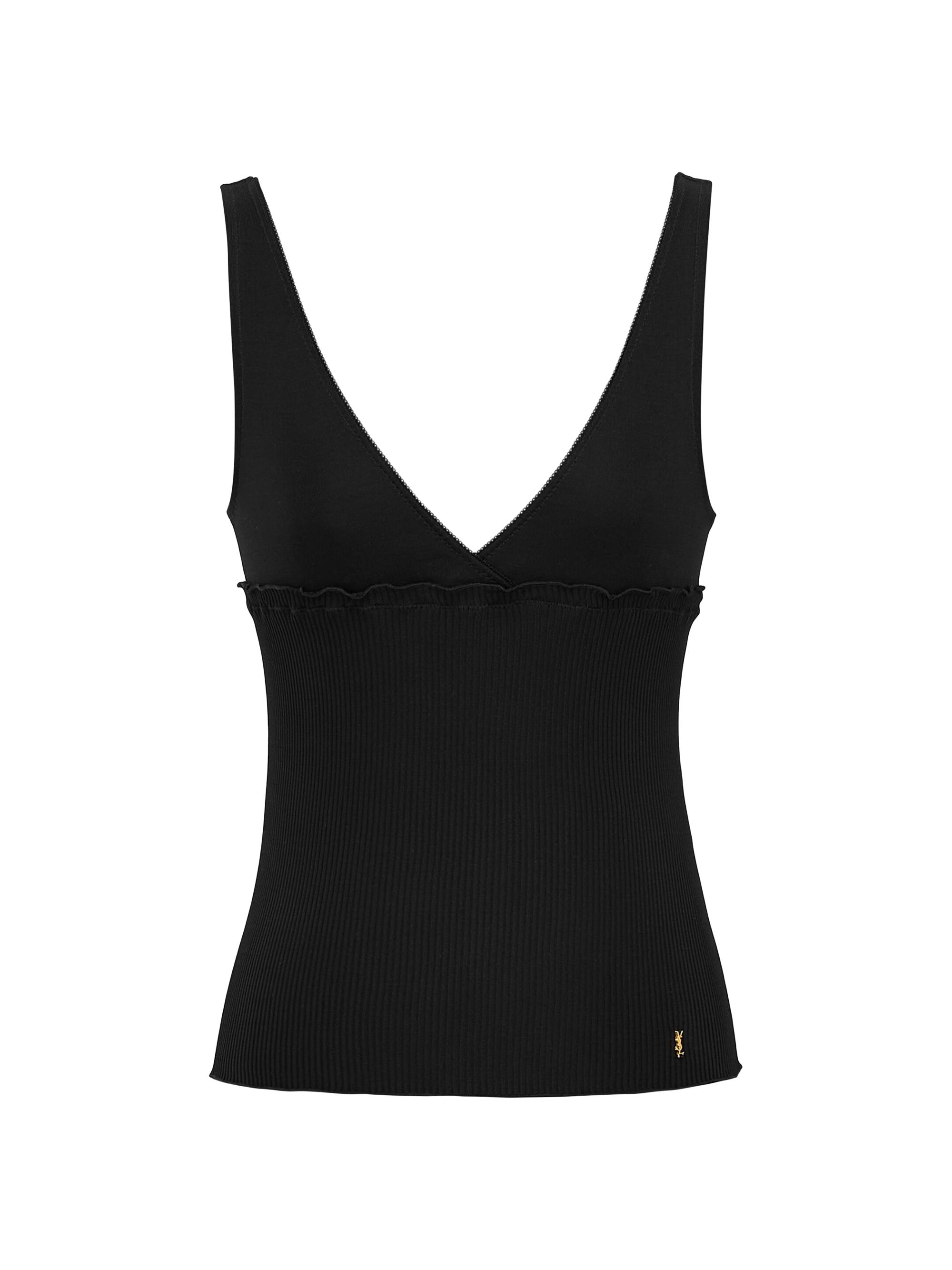 Saint Laurent Women's Cassandre Tank Top in Ribbed Silk Jersey - Noir
