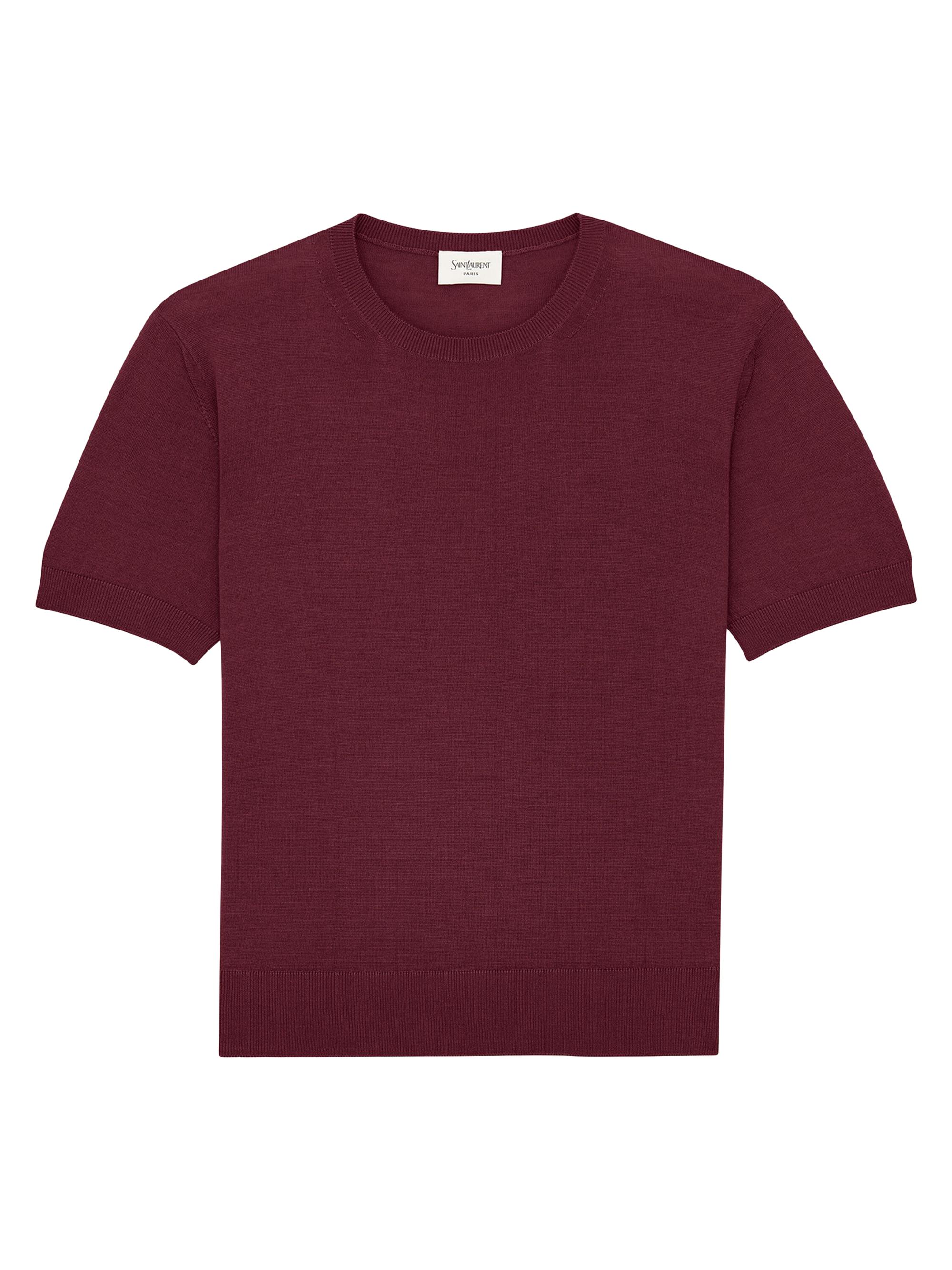 Saint Laurent Women's Crewneck T-Shirt in Cashmere, Wool and Silk - Bordeaux