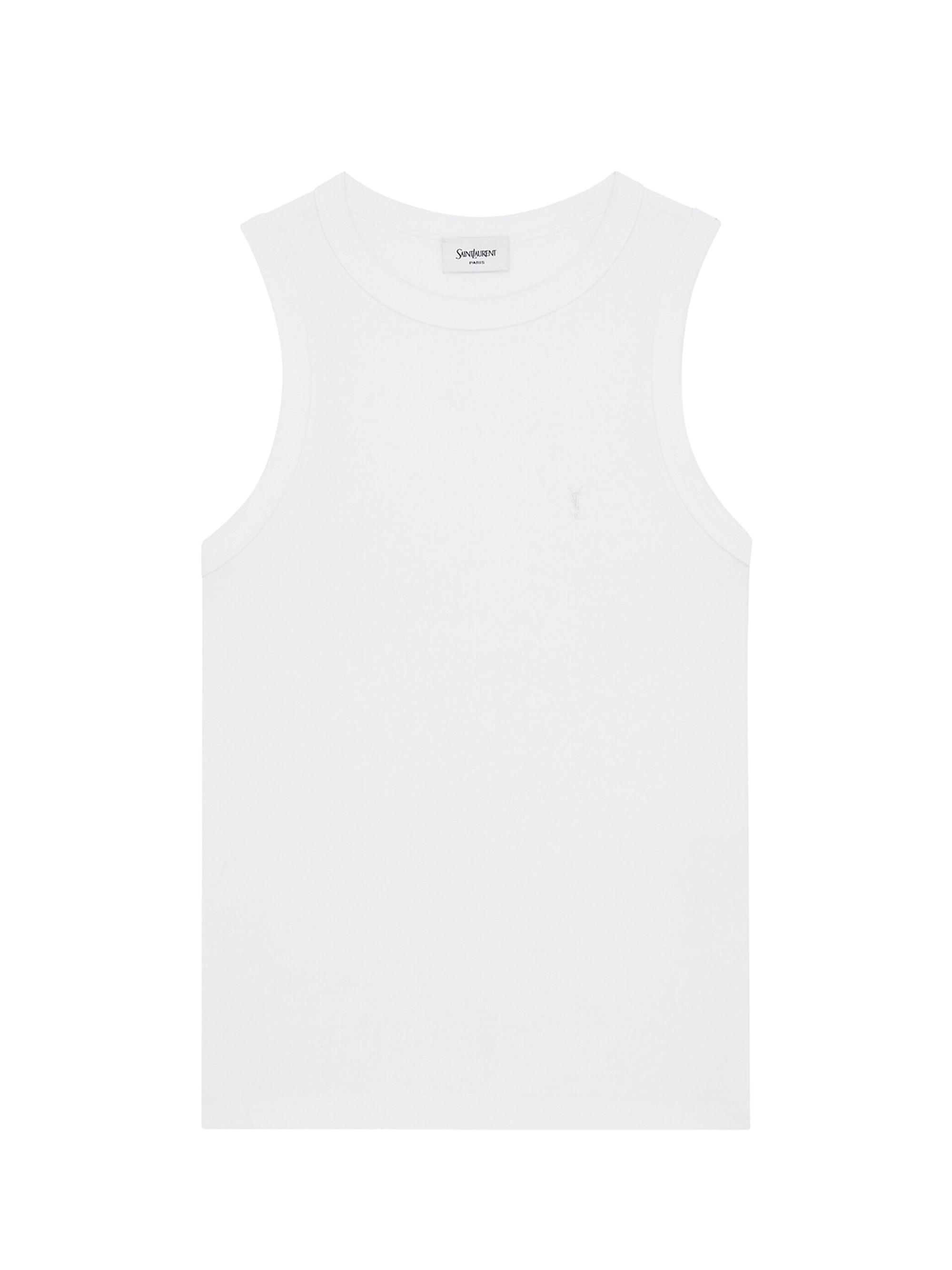 Saint Laurent Women's Cassandre Tank Top in Ribbed Cotton Jersey - Blanc