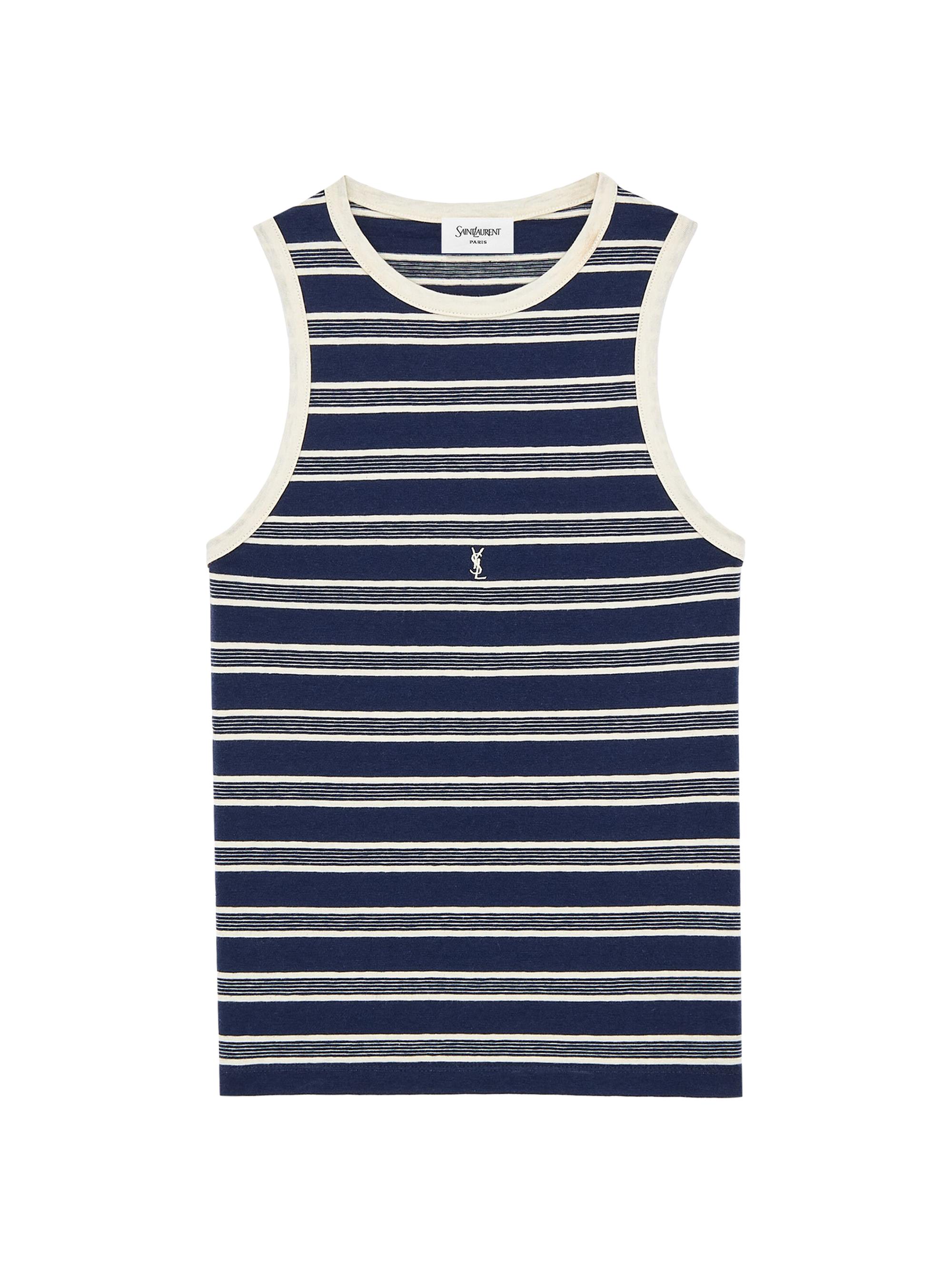 Saint Laurent Women's Cassandre Tank Top in Striped Cotton Jersey - Navy Ecru