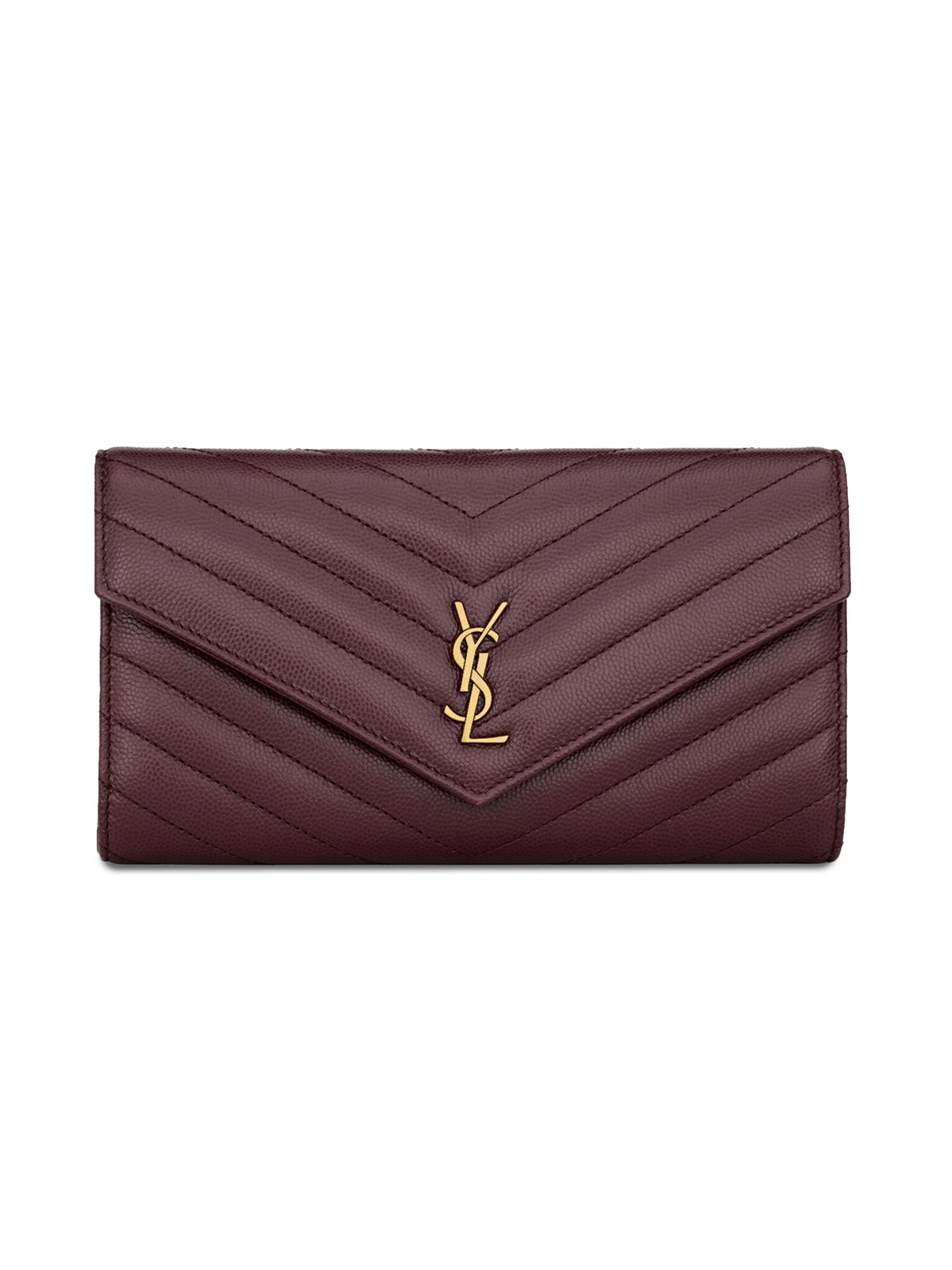 Saint Laurent Women's Cassandre  Flap Wallet in Grain De Poudre Leather - Rouge Cabernet