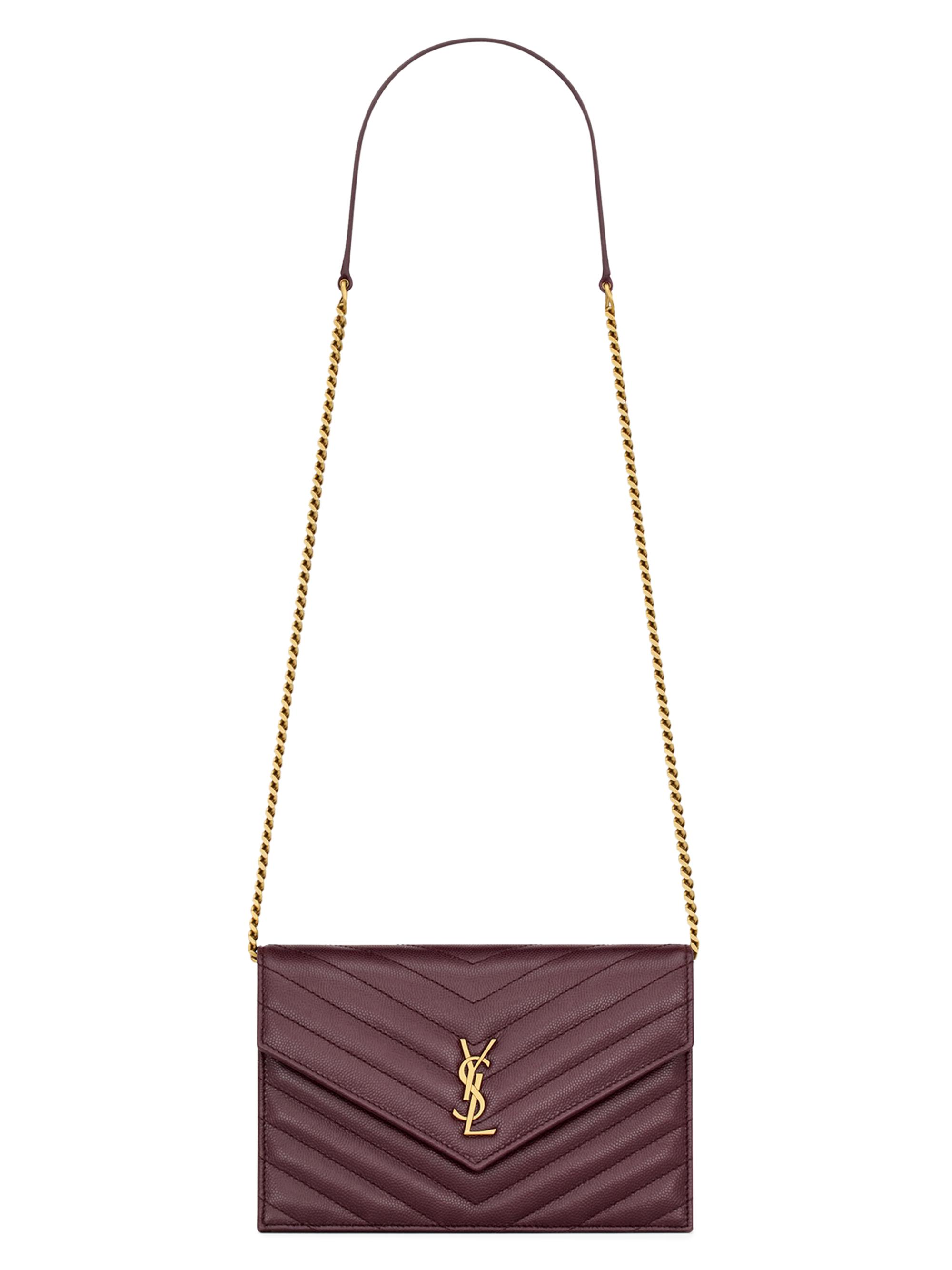 Saint Laurent Women's Cassandre Envelope Chain Wallet in Grain De Poudre Leather - Rouge Cabernet