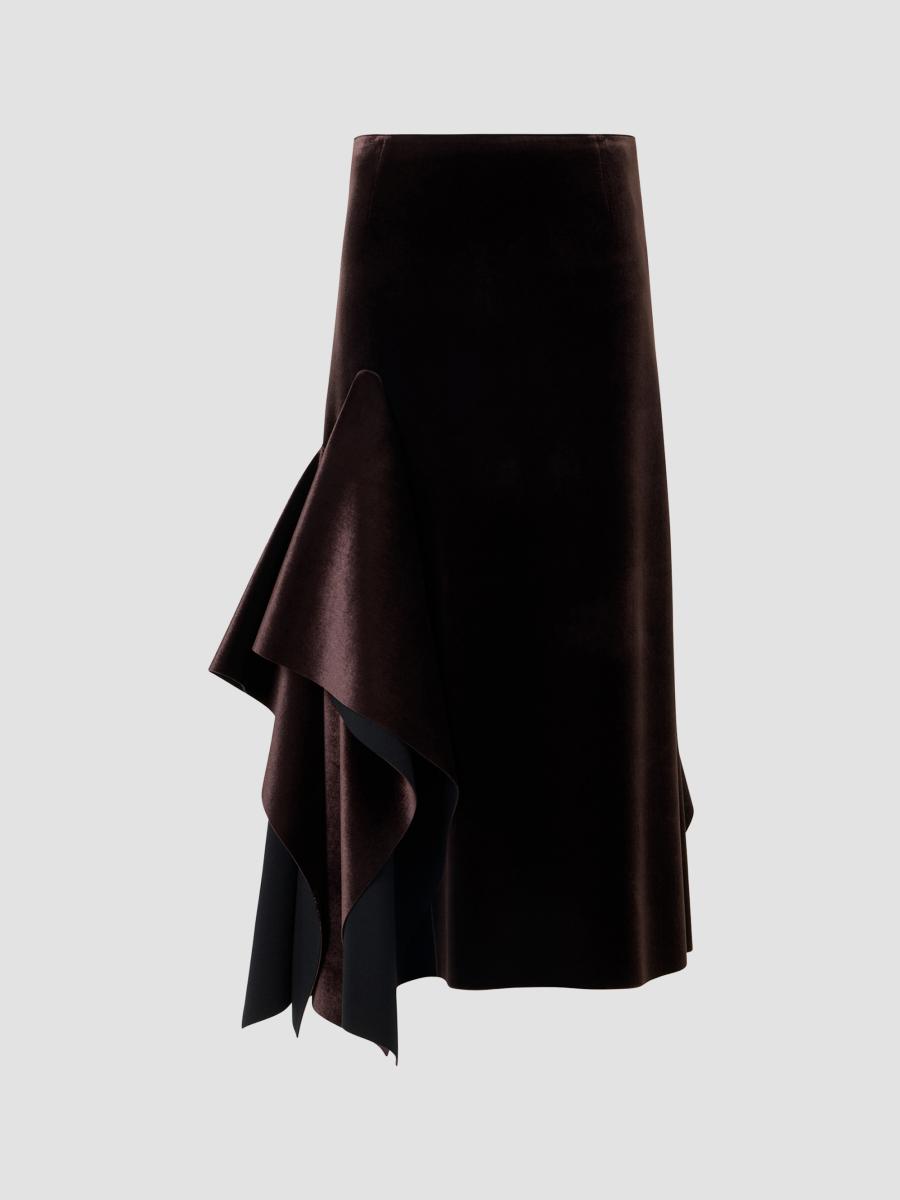 Akris Women's Velvet Neoprene Asymmetric Midi Skirt In Coffee