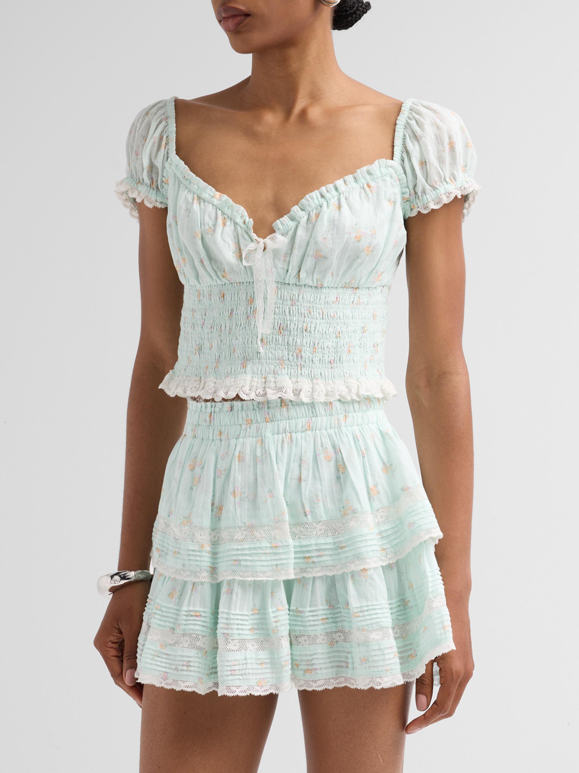 LoveShackFancy Women's Daini Floral Smocked Top - Celadon Drift | Thumbnail 4