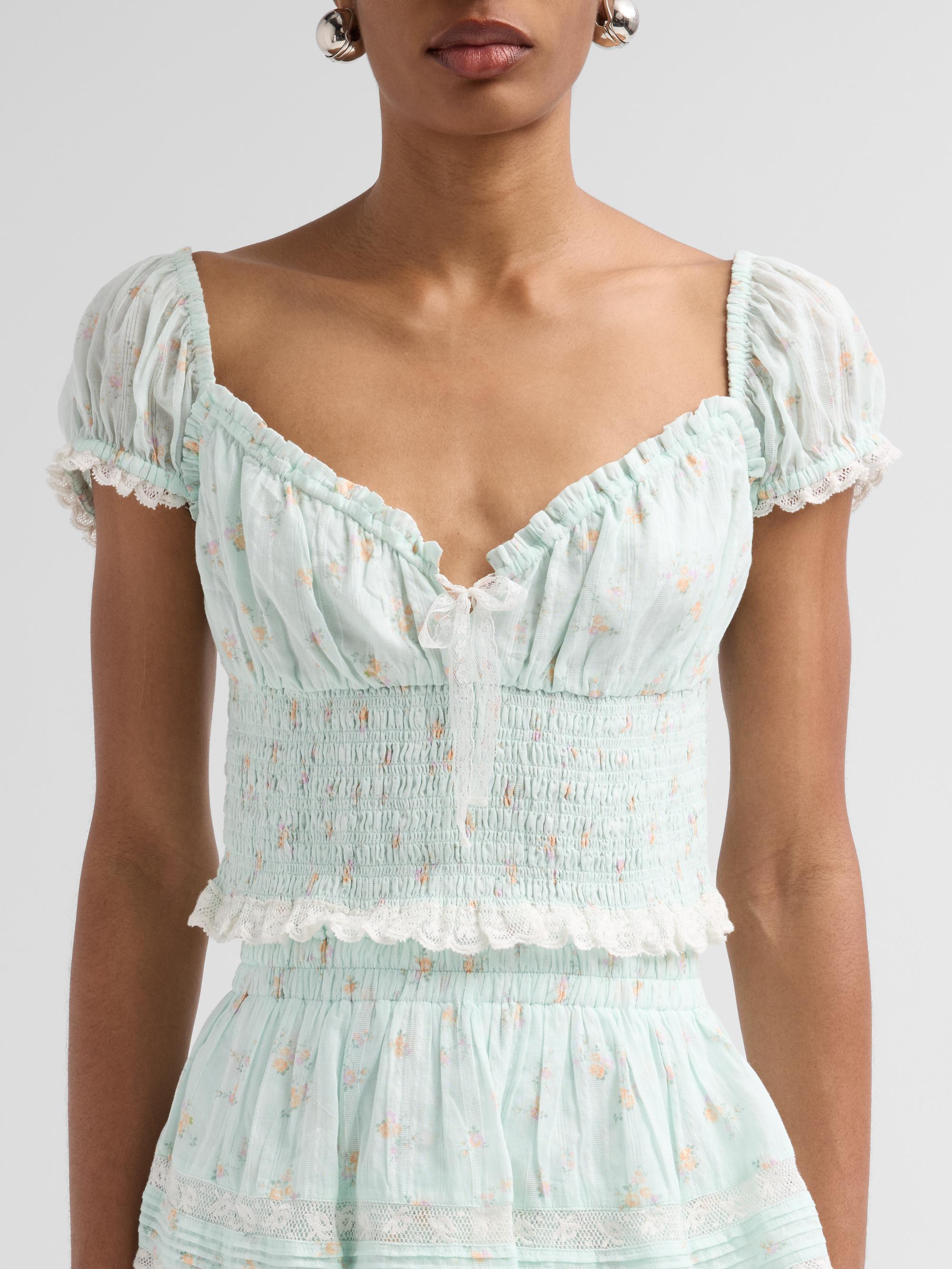 LoveShackFancy Women's Daini Floral Smocked Top - Celadon Drift | Thumbnail 5