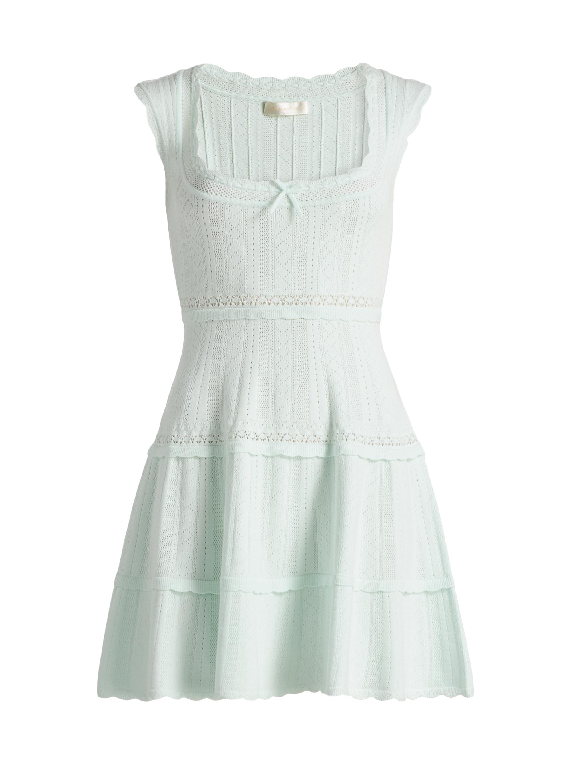 LoveShackFancy Women's Laighton Pointelle-Knit Tiered Minidress - Dusty Lagoon