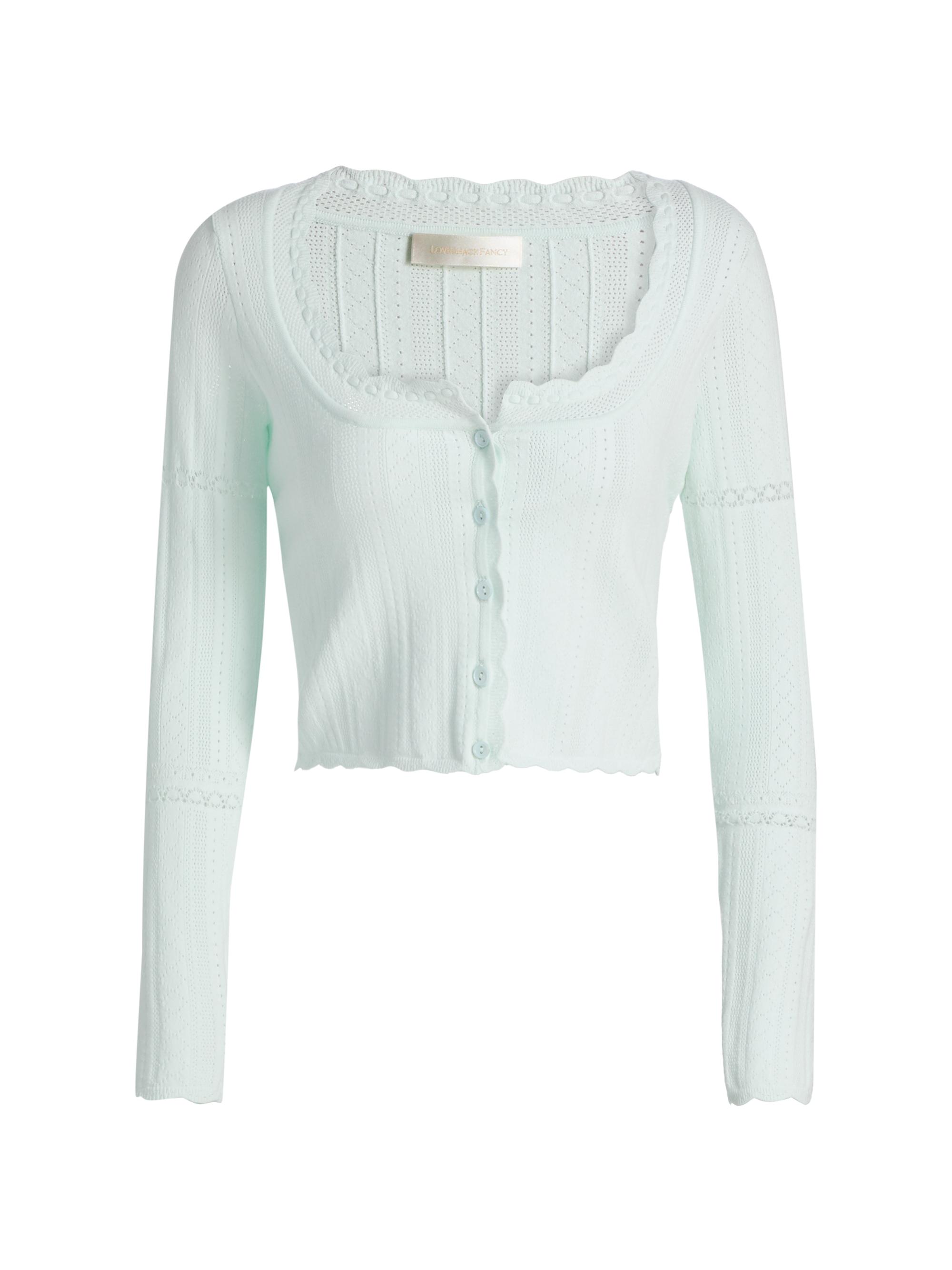 LoveShackFancy Women's Nadiya Scalloped Trim Cardigan - Dusty Lagoon