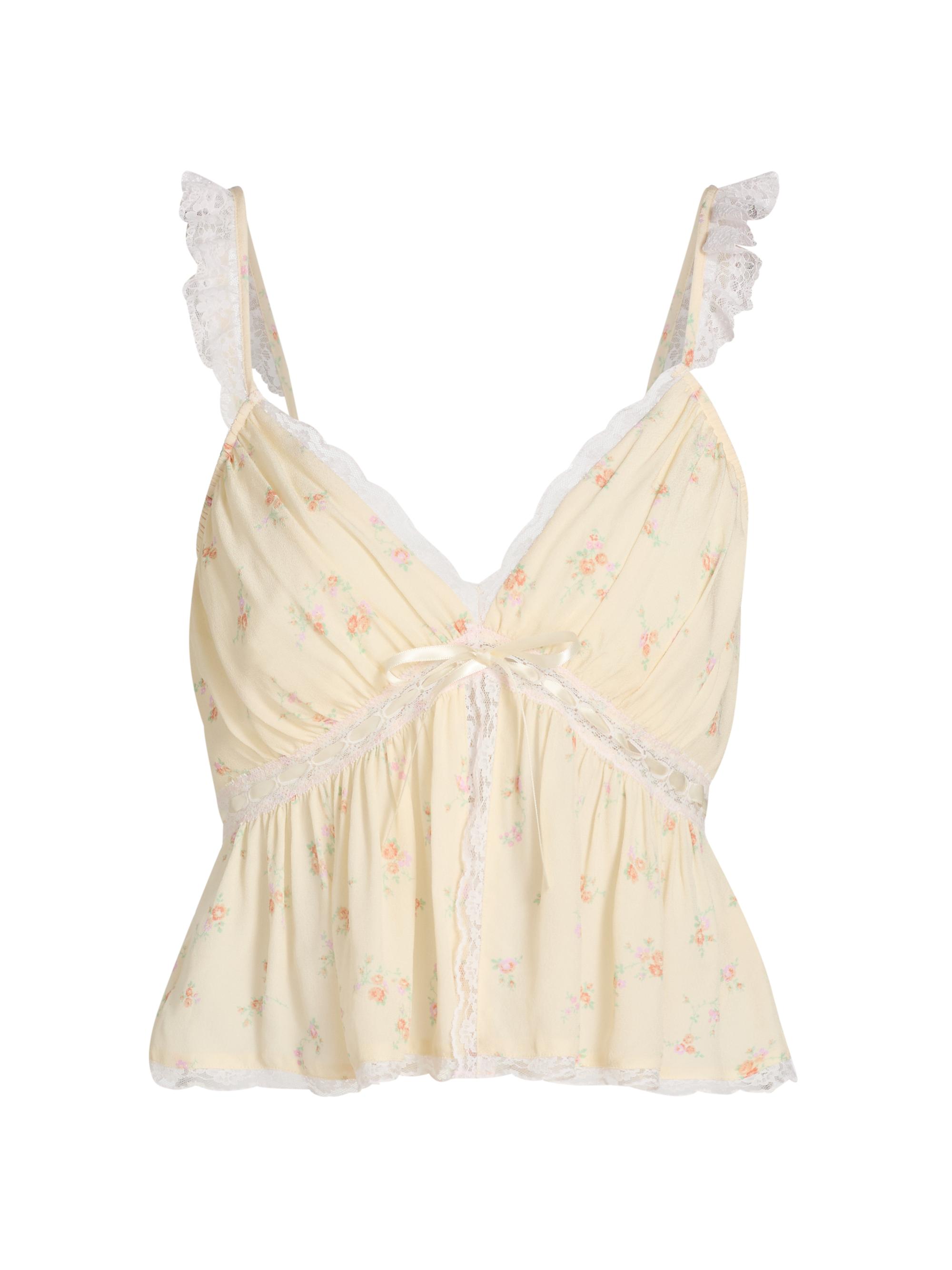 LoveShackFancy Women's Nicoleta Floral Laced Top - Lemon Haze