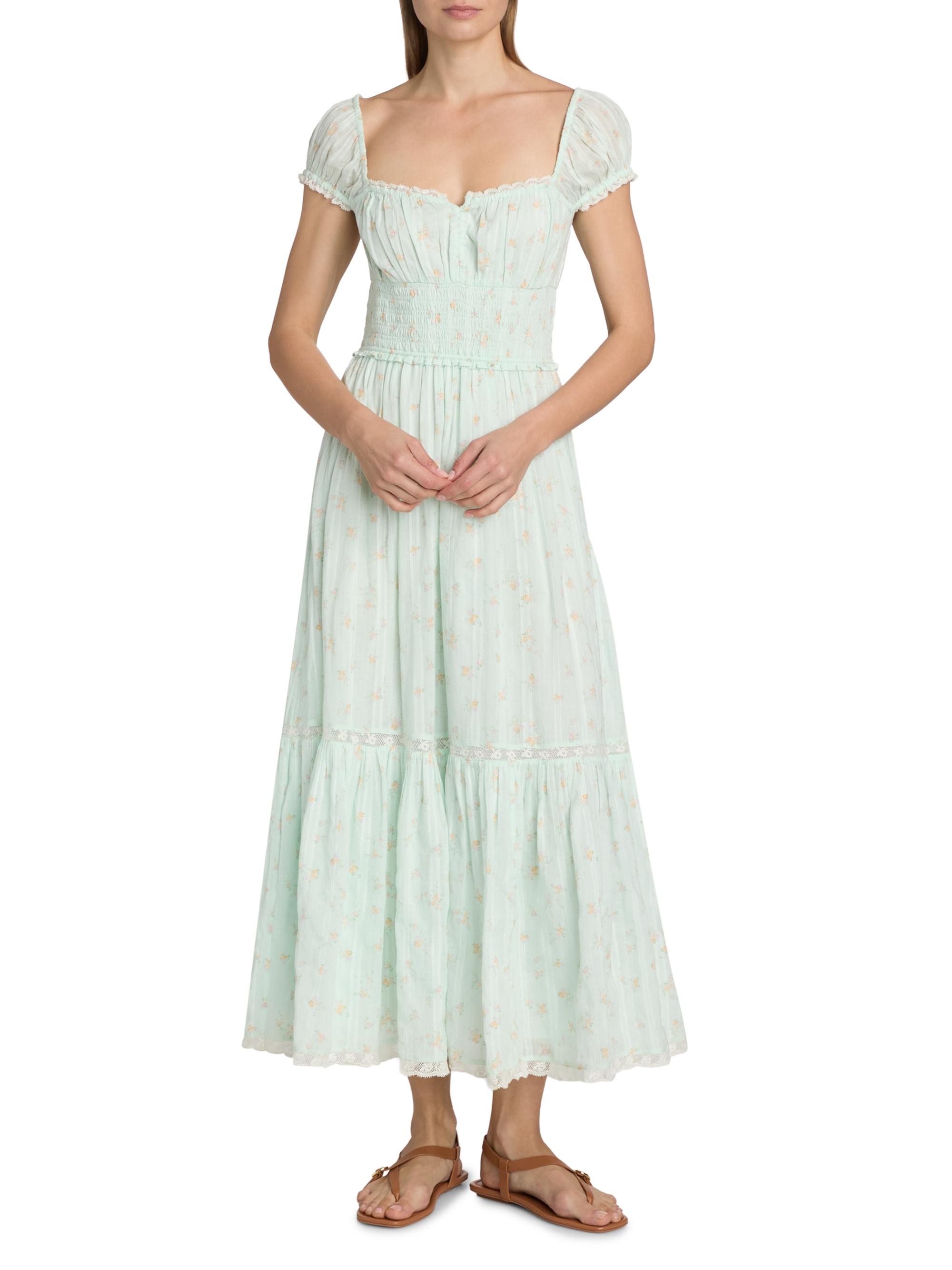 LoveShackFancy Women's Lyssara Floral Cotton A-Line Midi-Dress - Celadon Drift | Thumbnail 3