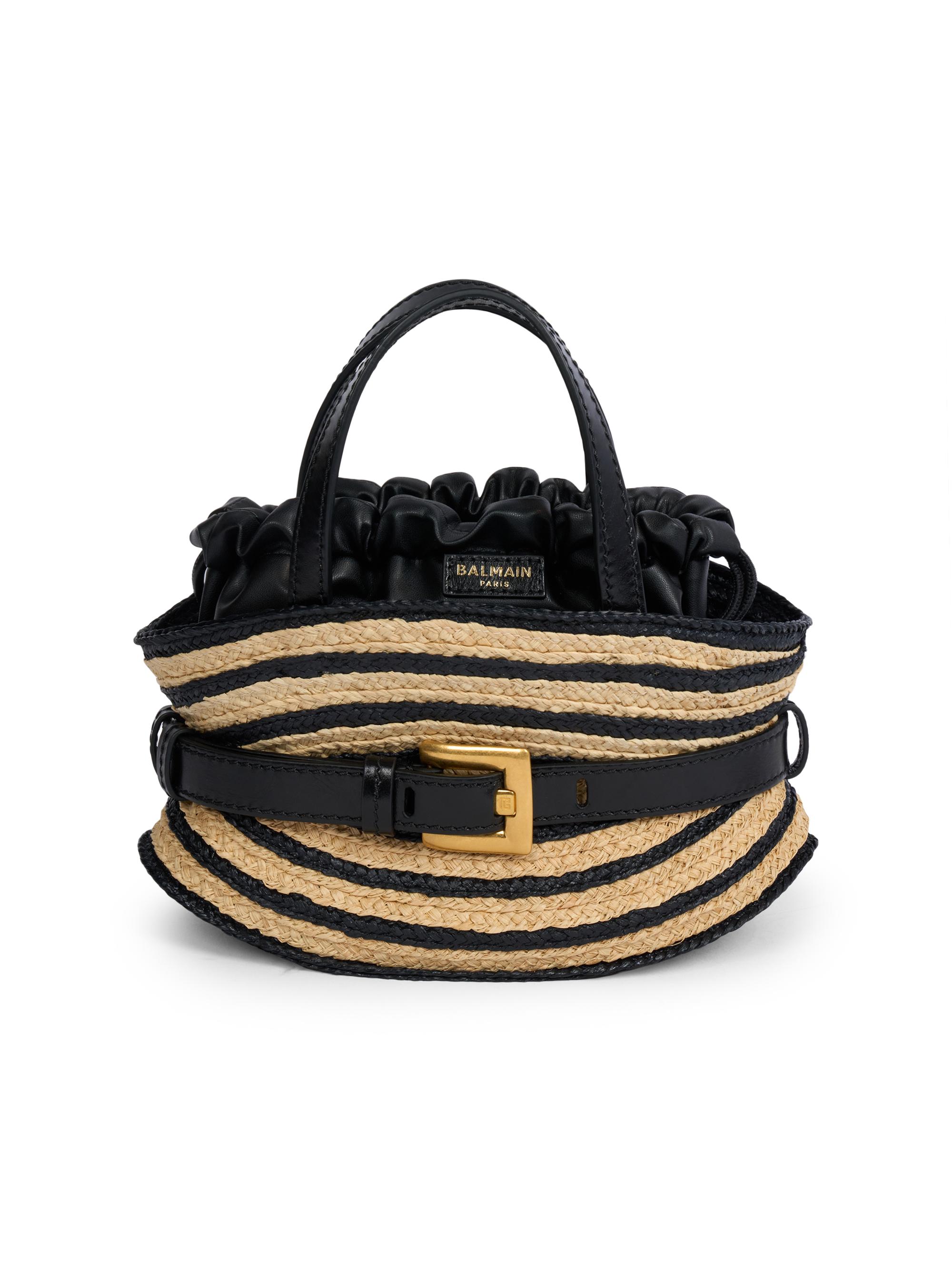 Balmain Women's Shuffle Mini Raffia & Leather Handle Bag - Naturel Noir - Women's Bags