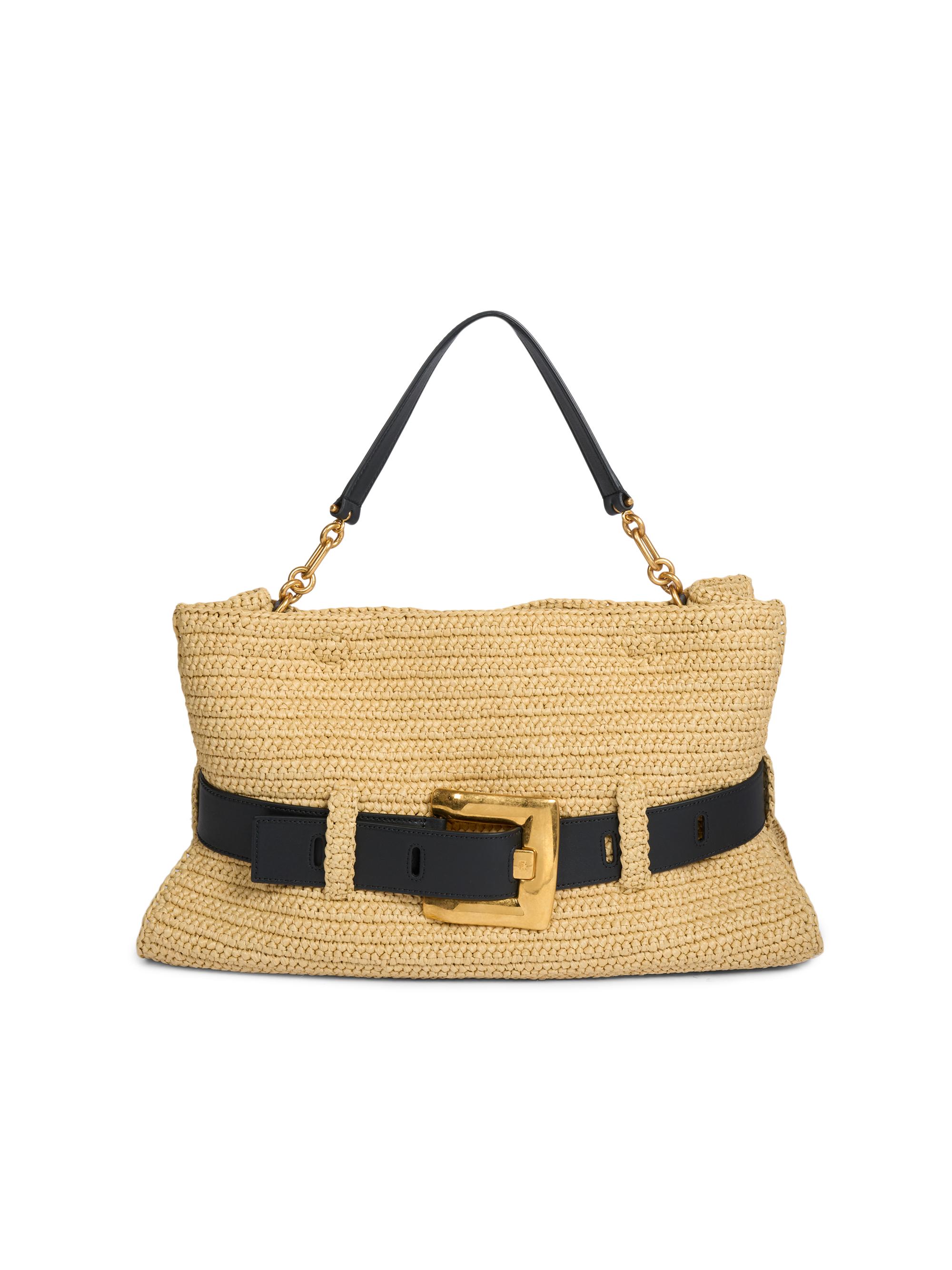 Balmain Women's Anthem  Straw Shoulder Bag - Naturel Noir
