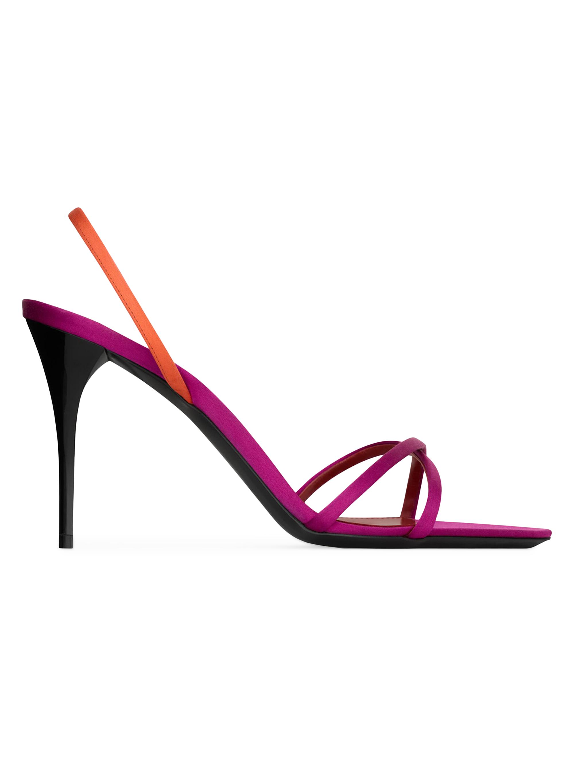 Saint Laurent Women's Justify Slingback Sandals in Satin Crepe - Morocan Fuxia Orange