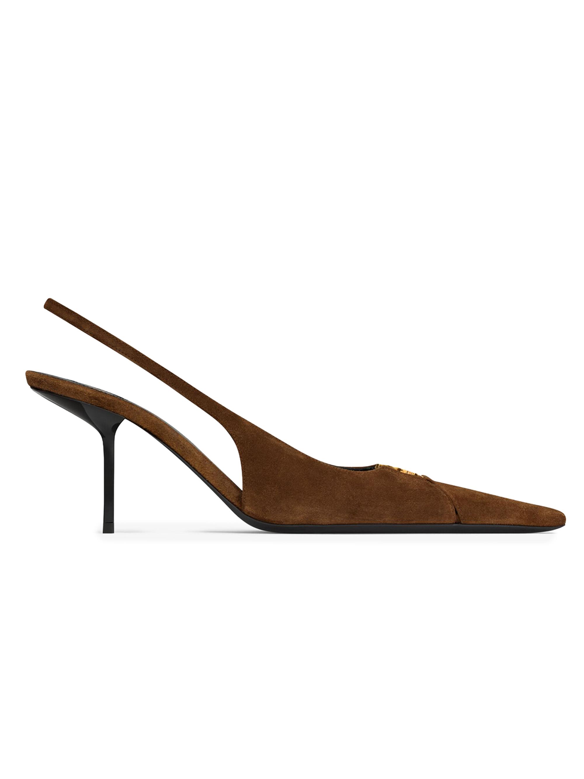 Saint Laurent Women's Babylone Breteuil Slingback Pumps in Suede - Dark Havana