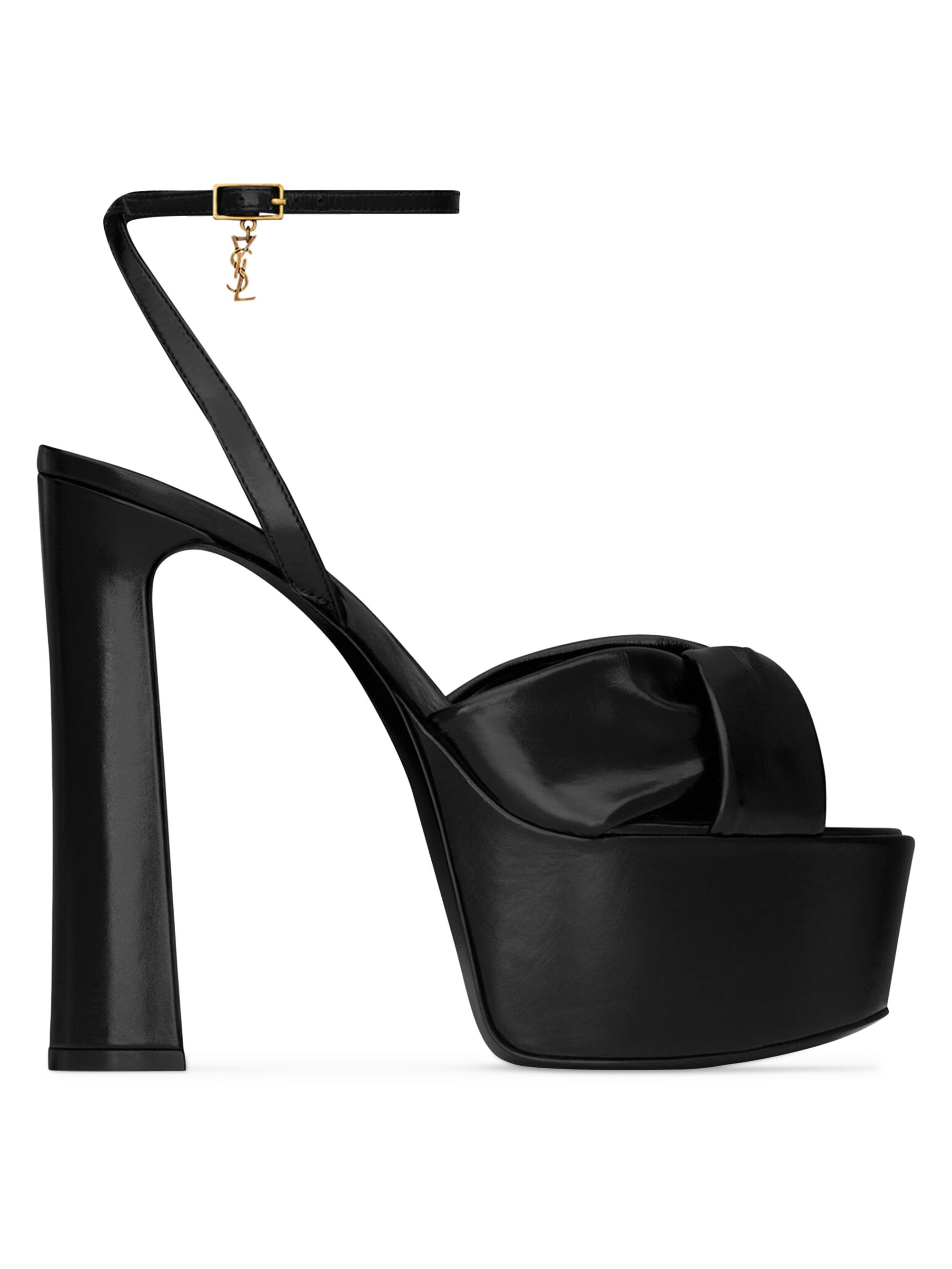 Saint Laurent Women's Franciane Platform Sandals in Smooth Leather - Black | Thumbnail 3