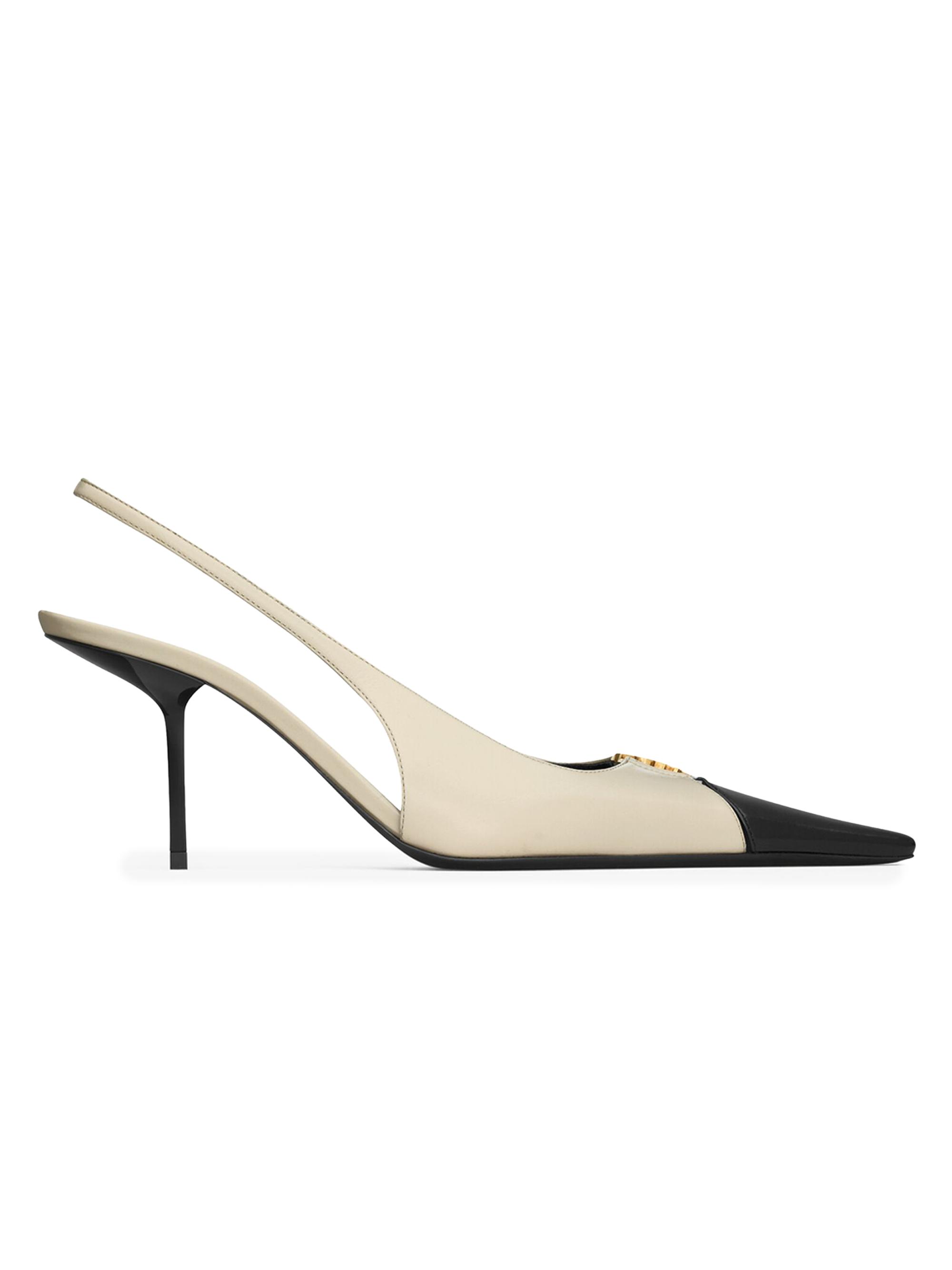 Saint Laurent Women's Babylone Breteuil Slingback Pumps in Smooth Leather - Blackwhite