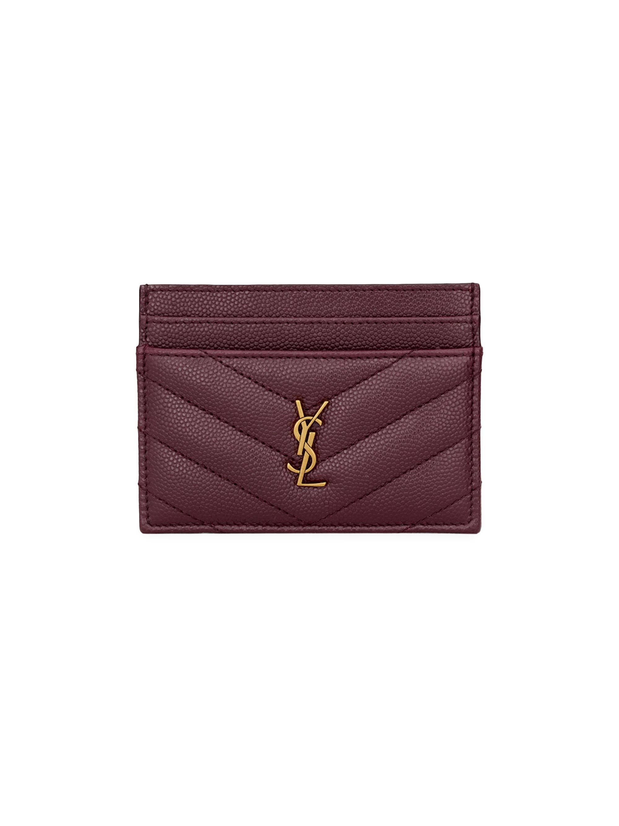 Saint Laurent Women's Grain De Poudre Leather Cassandre Card Case - Rouge Cabernet