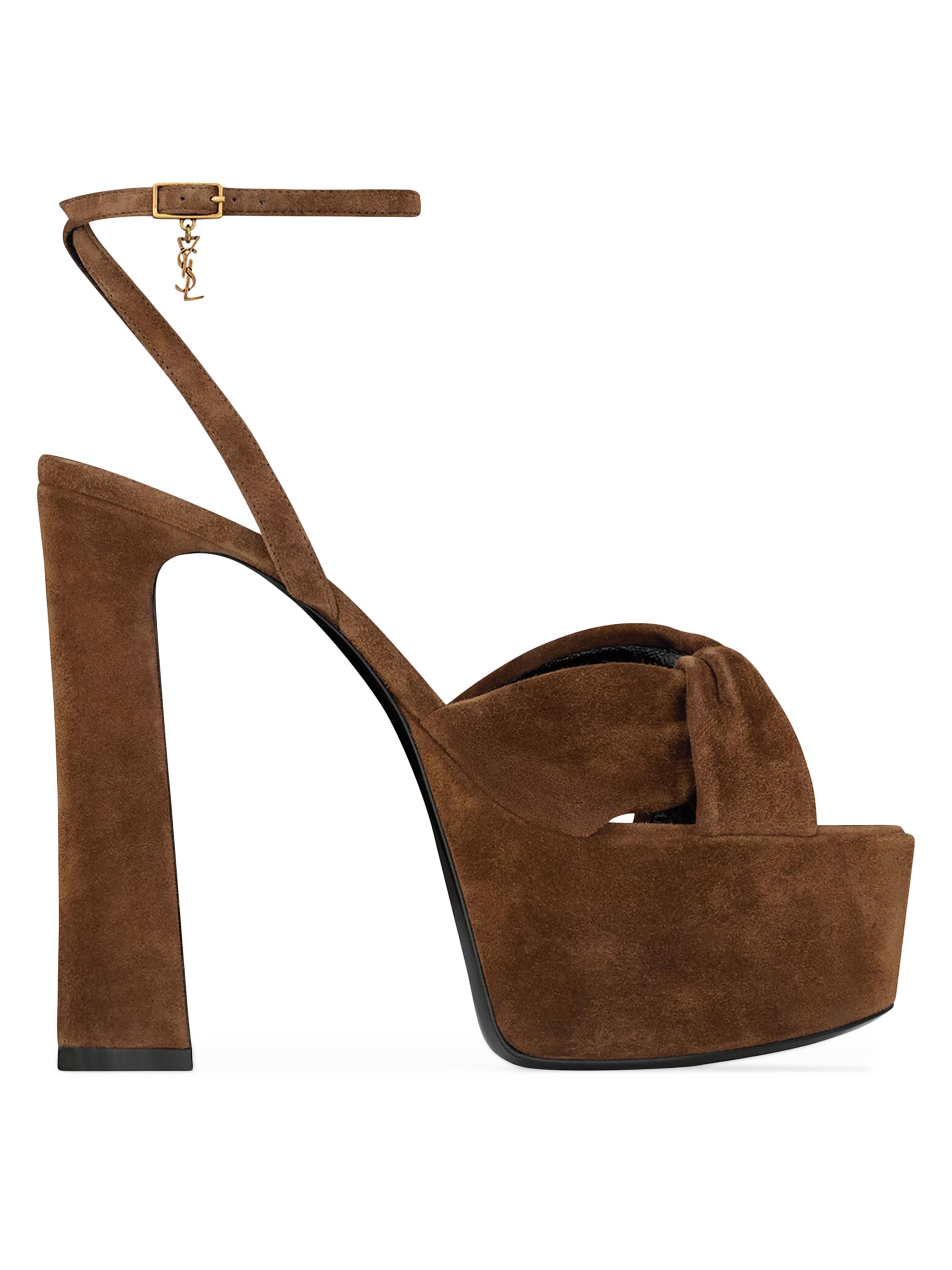 Saint Laurent Women's Franciane Platform Sandals in Suede - Dark Havana