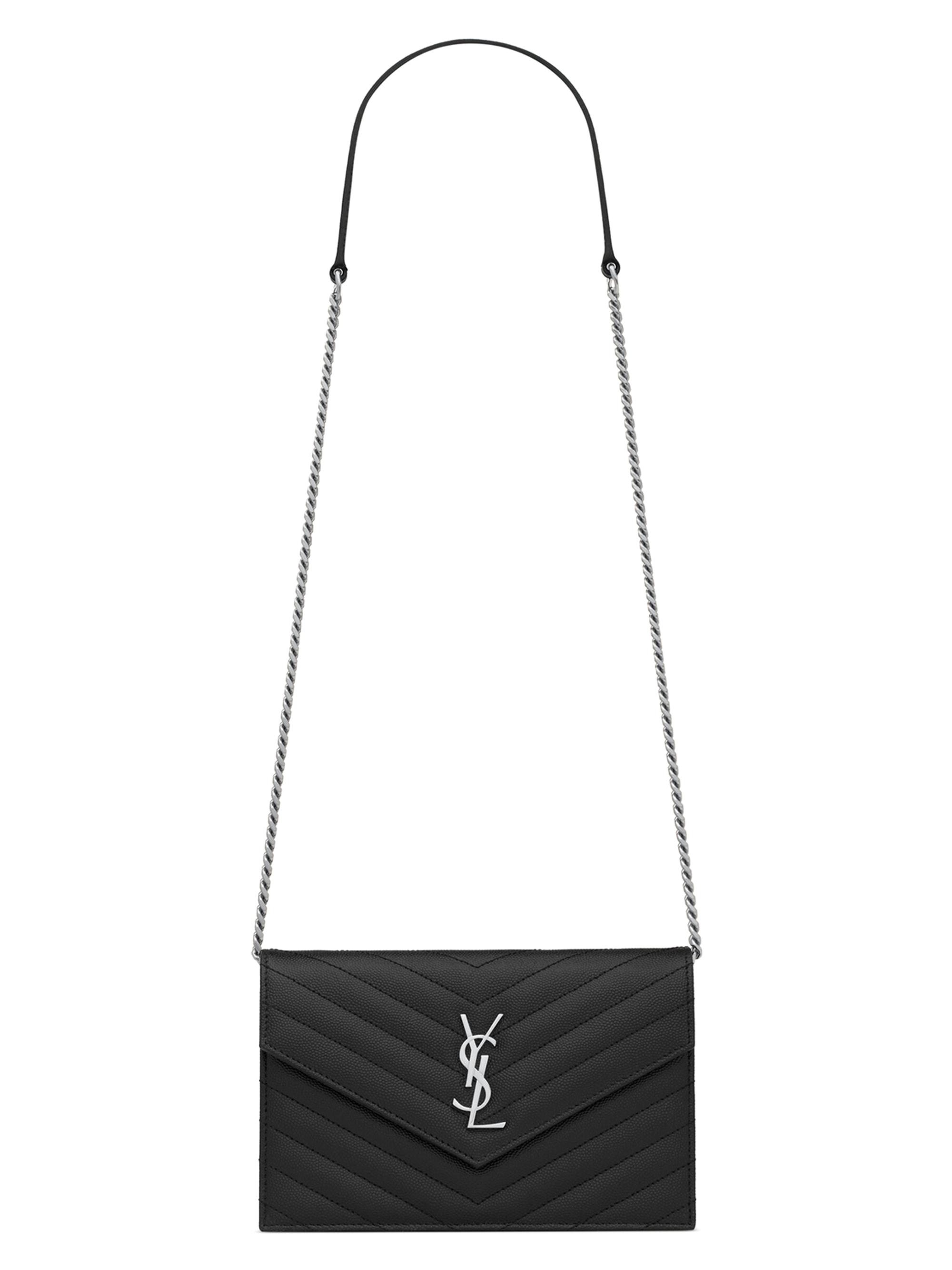 Saint Laurent Women's Grain De Poudre Leather Cassandre Envelope Chain Wallet - Noir