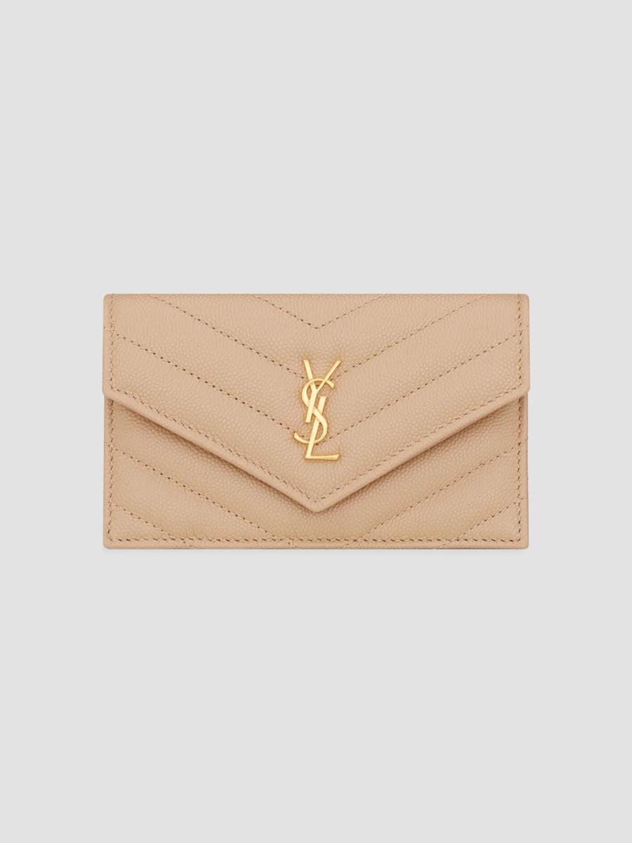 Saint Laurent Women's Cassandre Fragments Flap Card Case In Clear Beige