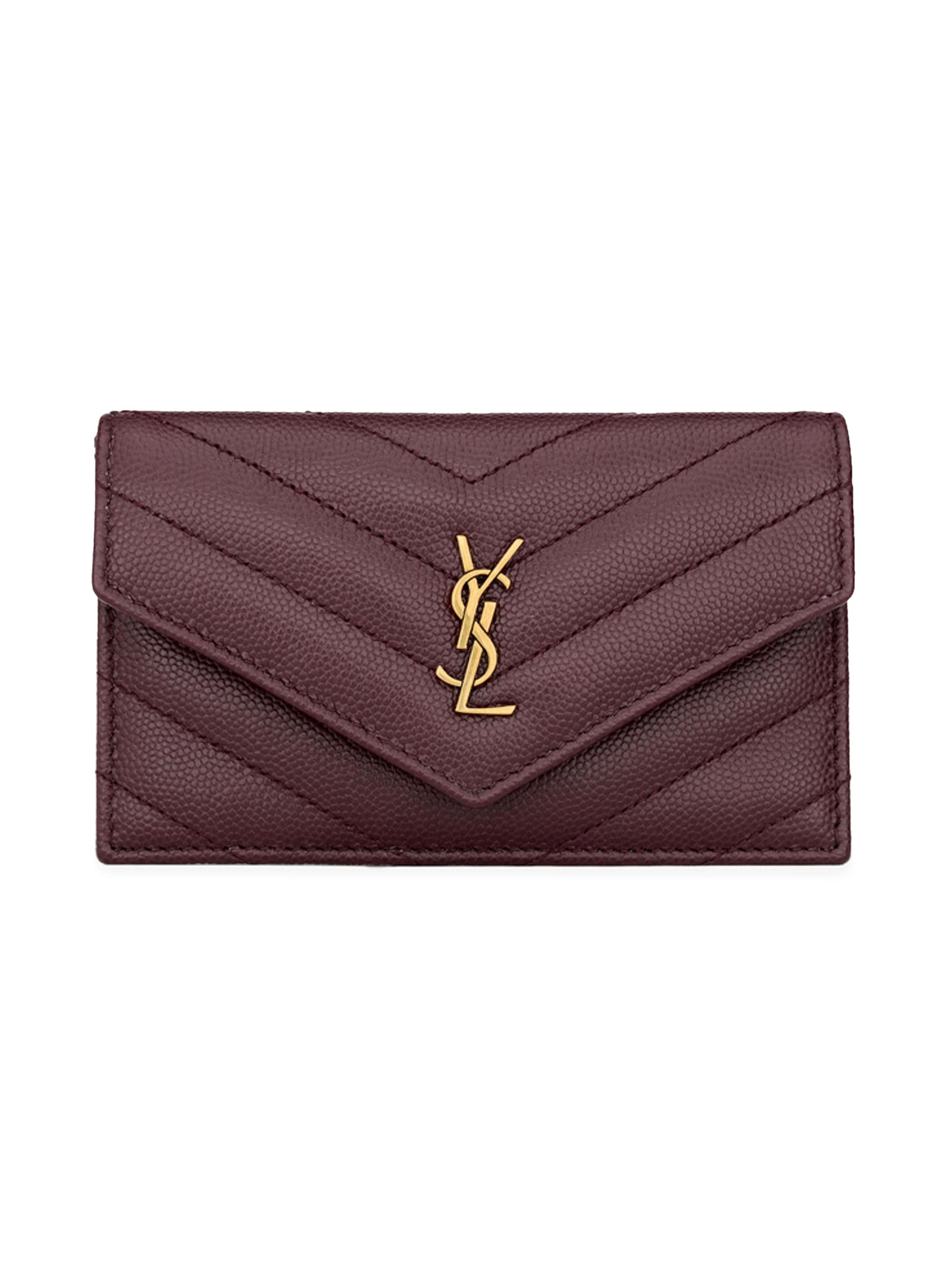 Saint Laurent Women's Grain De Poudre Cassandre Fragments Flap Card Case - Rouge Cabernet