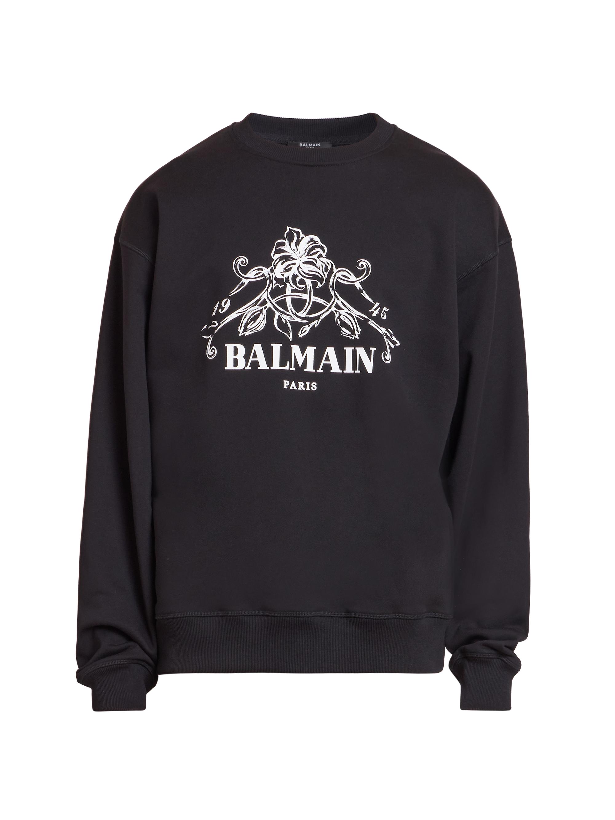 Balmain Men's Vine-Print Logo Graphic Cotton Sweatshirt - Noir Blanc