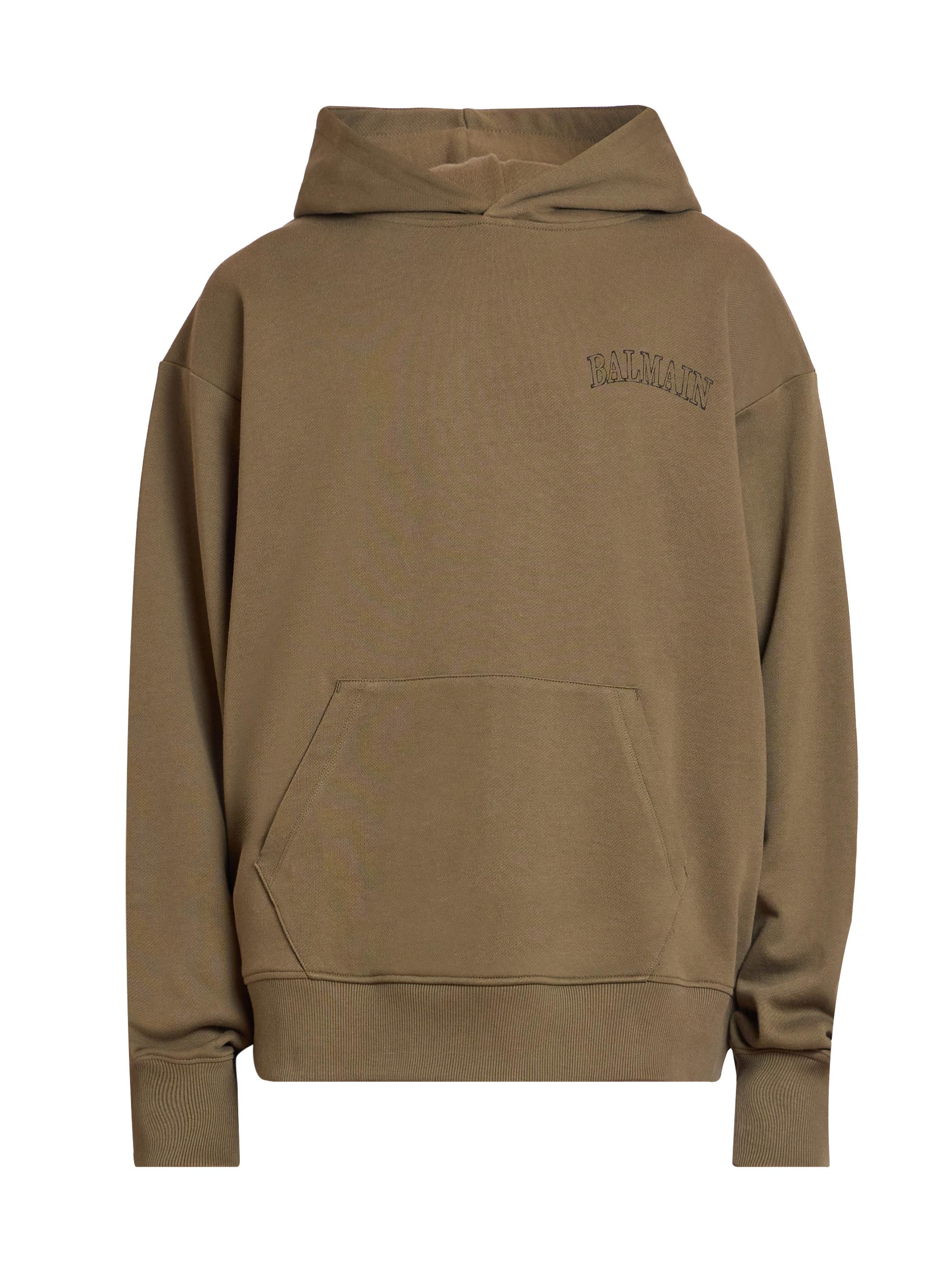 Balmain Men's Logo Cotton Hoodie - Kaki Noir - Men's Clothing