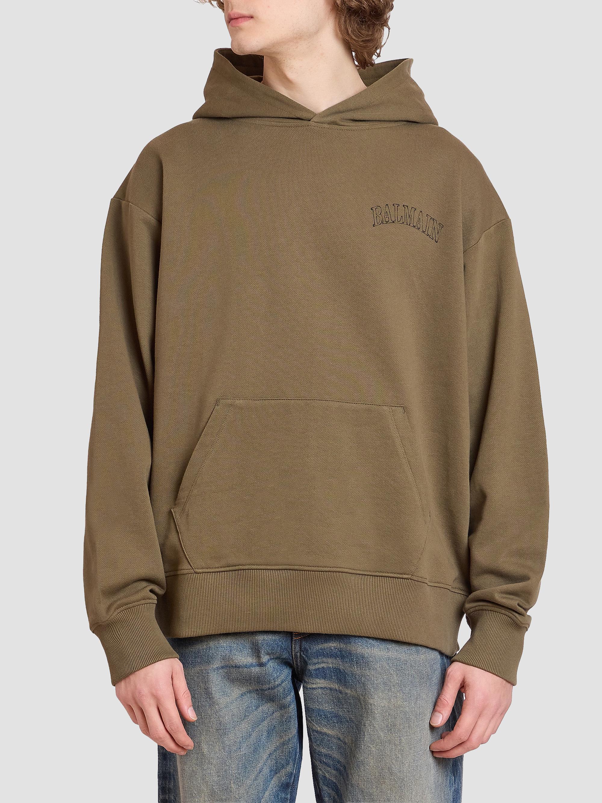 Balmain Men's Logo Cotton Hoodie - Kaki Noir | Thumbnail 3