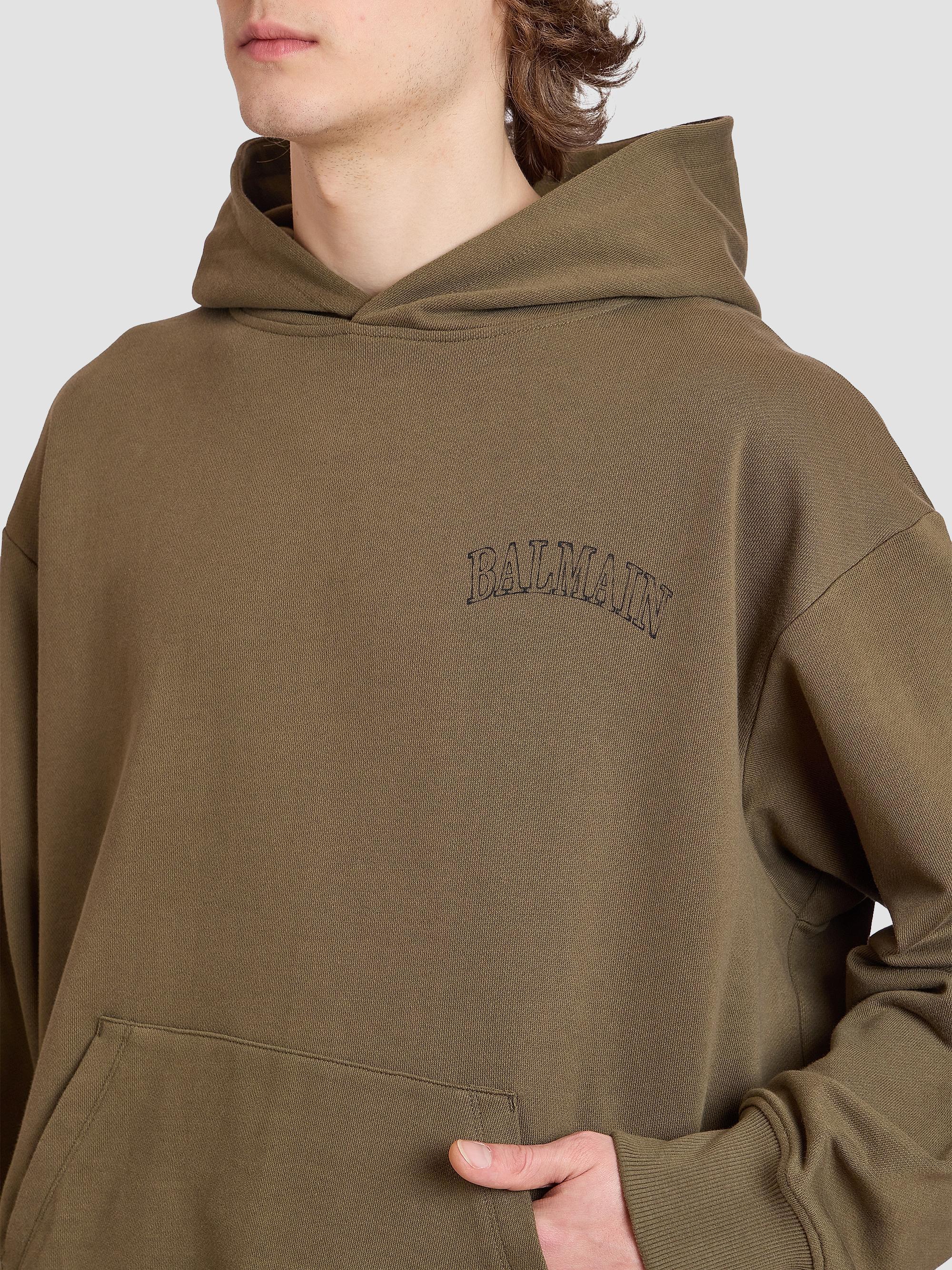 Balmain Men's Logo Cotton Hoodie - Kaki Noir | Thumbnail 6
