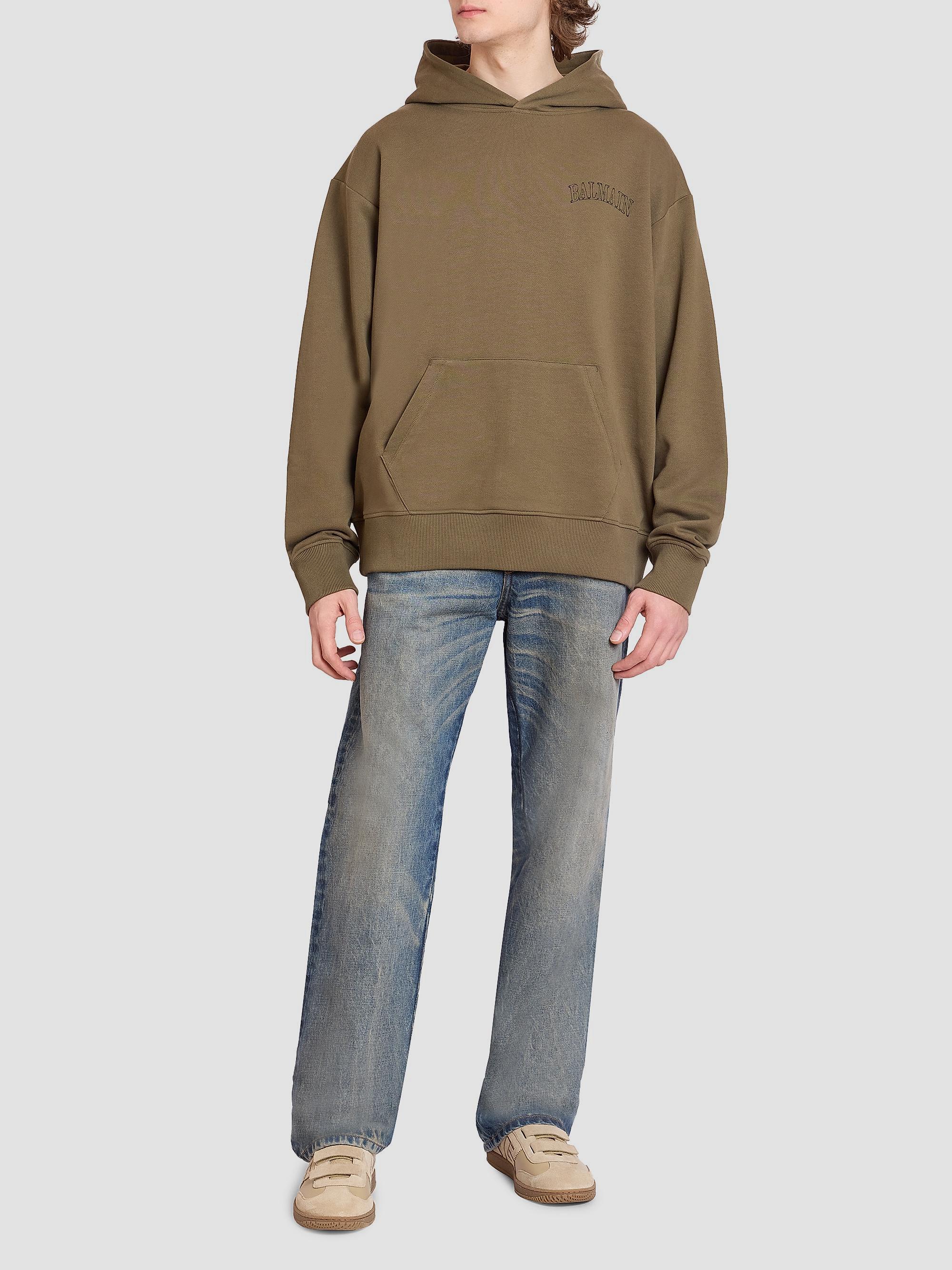 Balmain Men's Logo Cotton Hoodie - Kaki Noir | Thumbnail 2