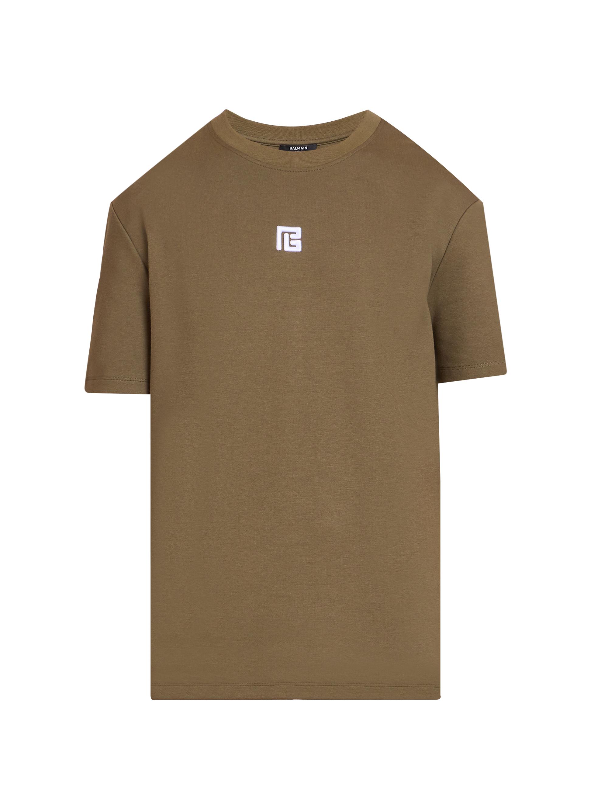 Balmain Men's PB Logo Crewneck T-Shirt - Kaki Blanc - Men's Clothing