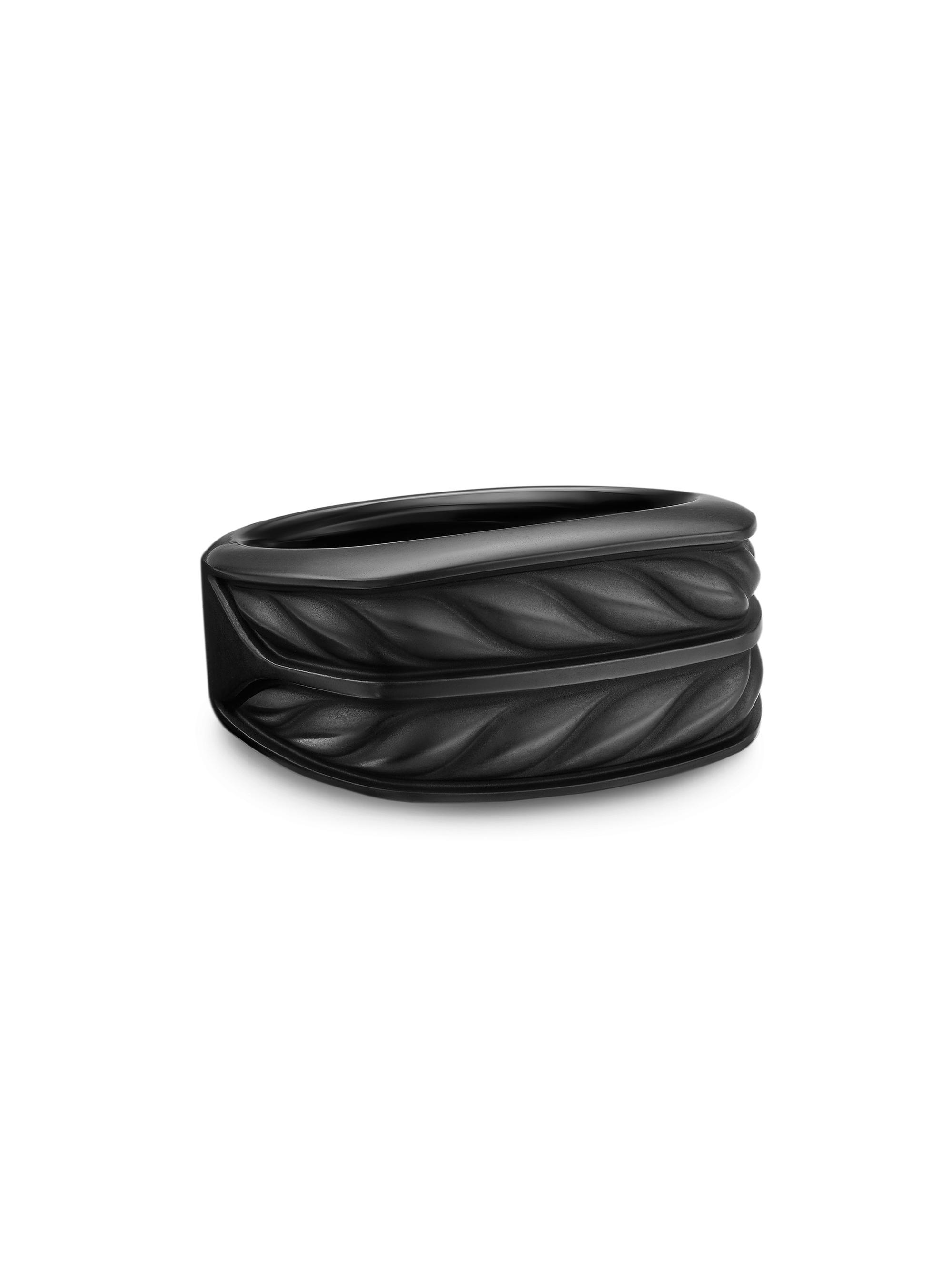 David Yurman Men's Chevron Three Sided Signet Ring in Titanium, 12.5MM - Black