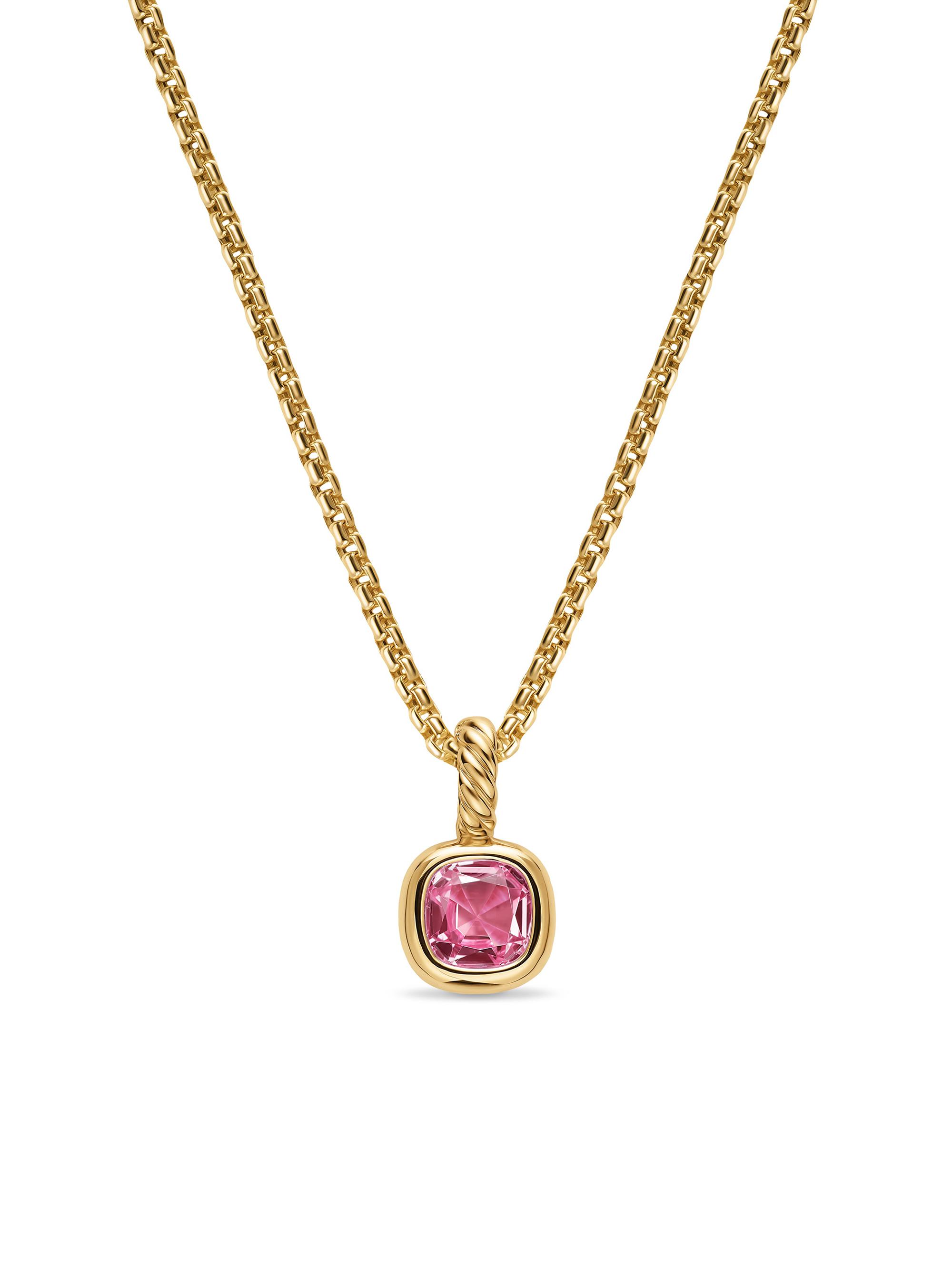 David Yurman Women's Mini Cushion Cut Amulet in 18K Yellow Gold - Pink Tourmaline