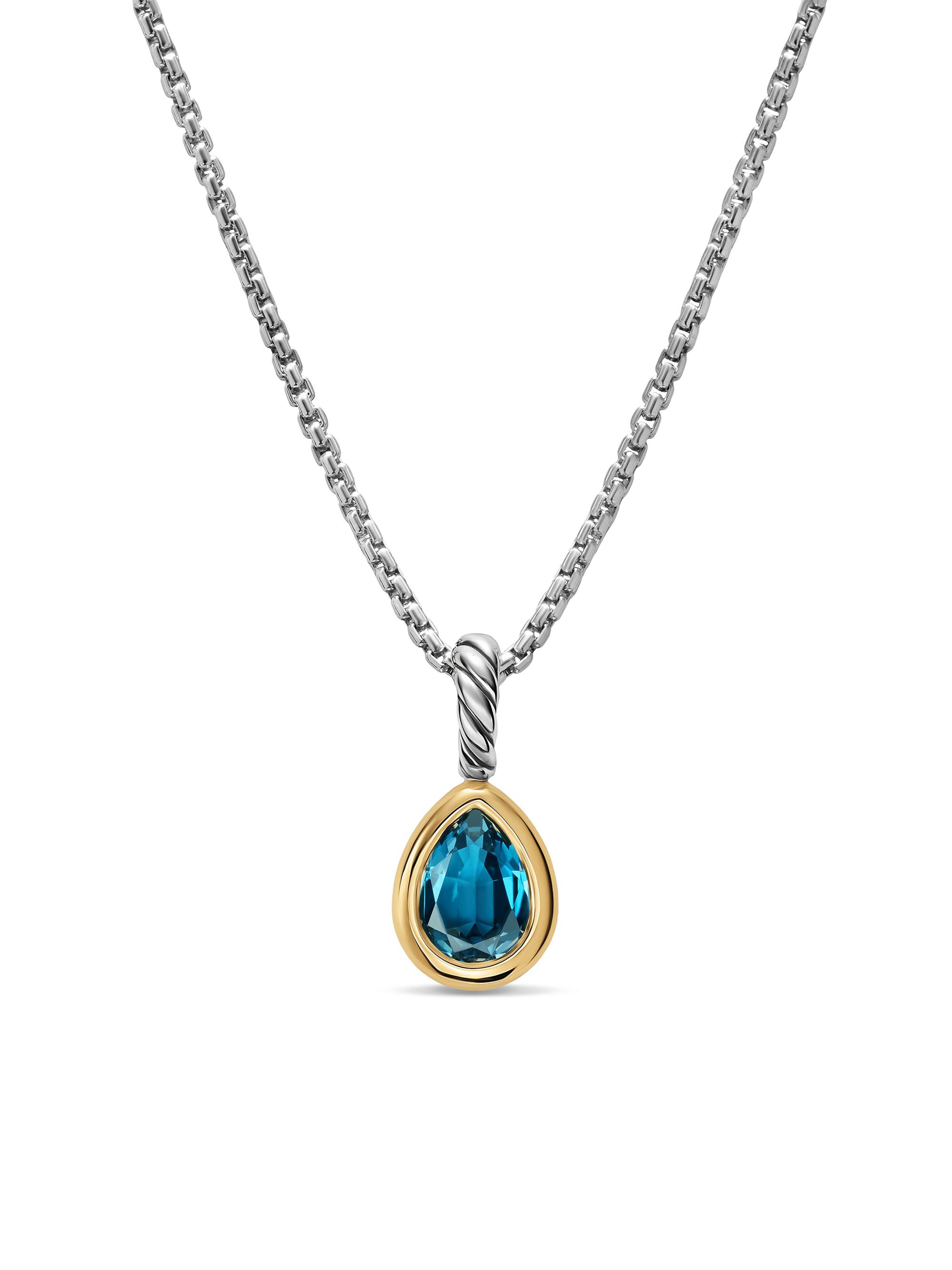 David Yurman Women's Mini Pear Cut Amulet in Sterling Silver with 14K Yellow Gold, 11MM - Hampton Blue Topaz