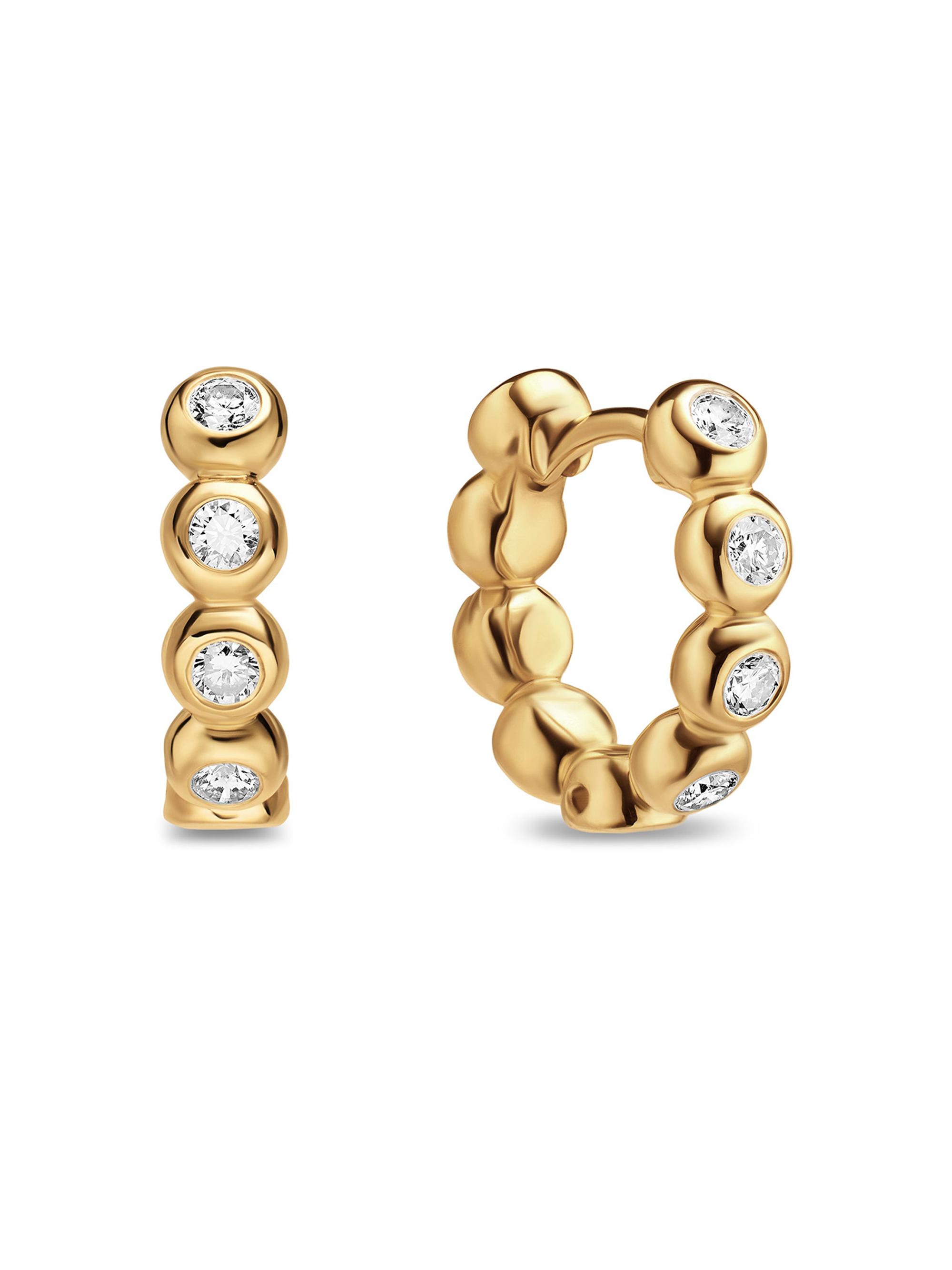 David Yurman Women's Bezel Set Hoop Earrings in 18K Yellow Gold with Diamonds, 13.4MM - Gold Diamond