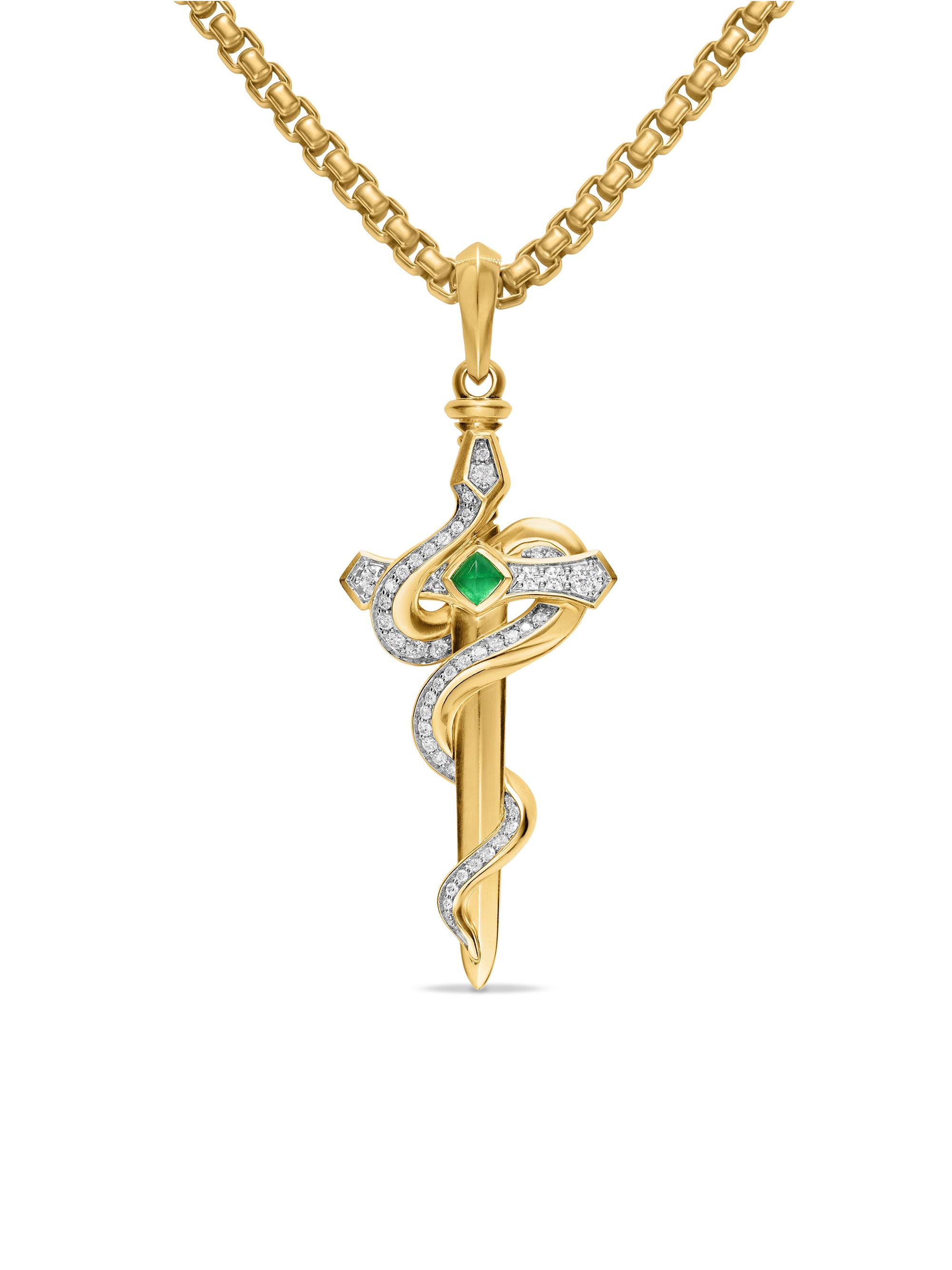 David Yurman Men's Ouroboros Snake Amulet in 18K Yellow Gold - Emerald