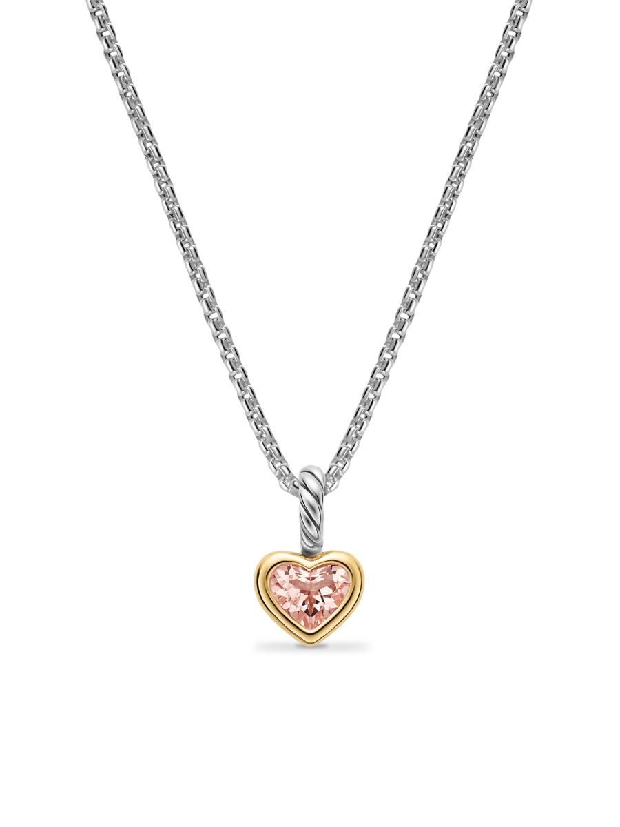 David Yurman Women's Mini Heart Amulet In Sterling Silver With 14k Yellow Gold, 7.2mm In Pink