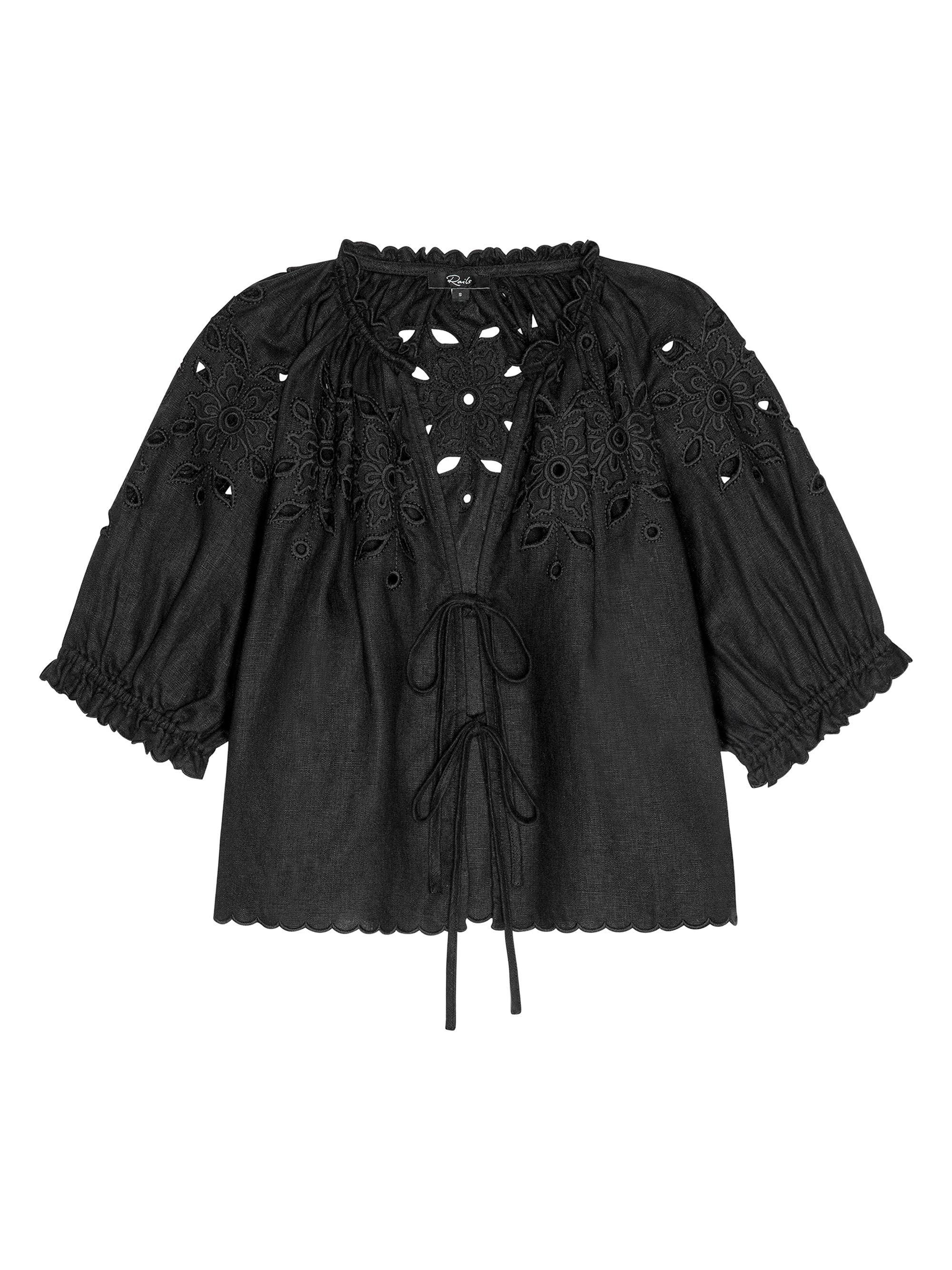 Rails Women's Lizabeth Embroidered Linen Blouse - Black