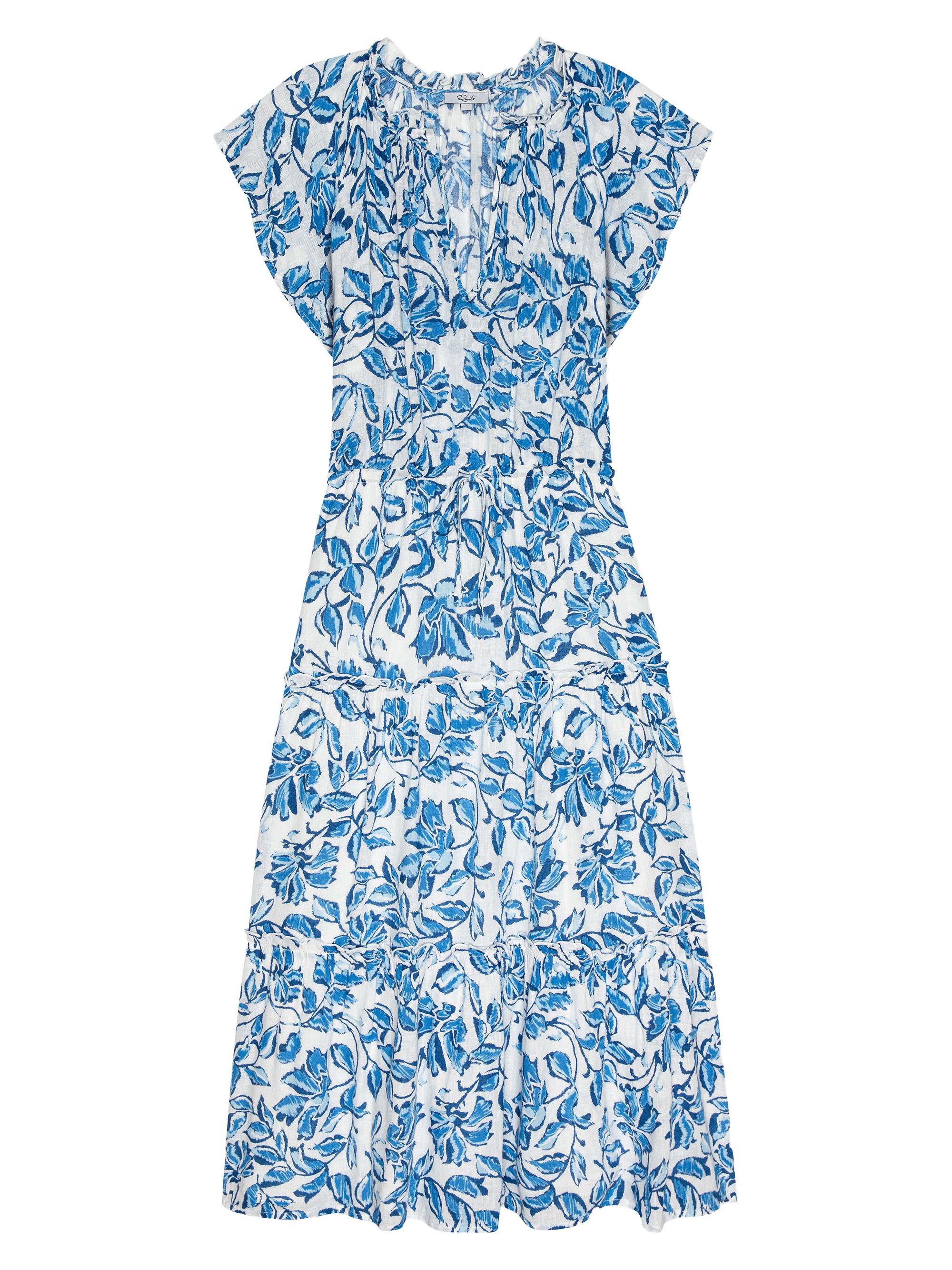 Rails Women's Juni Leaf-Print Linen-Blend Midi-Dress - Azure Jasmine
