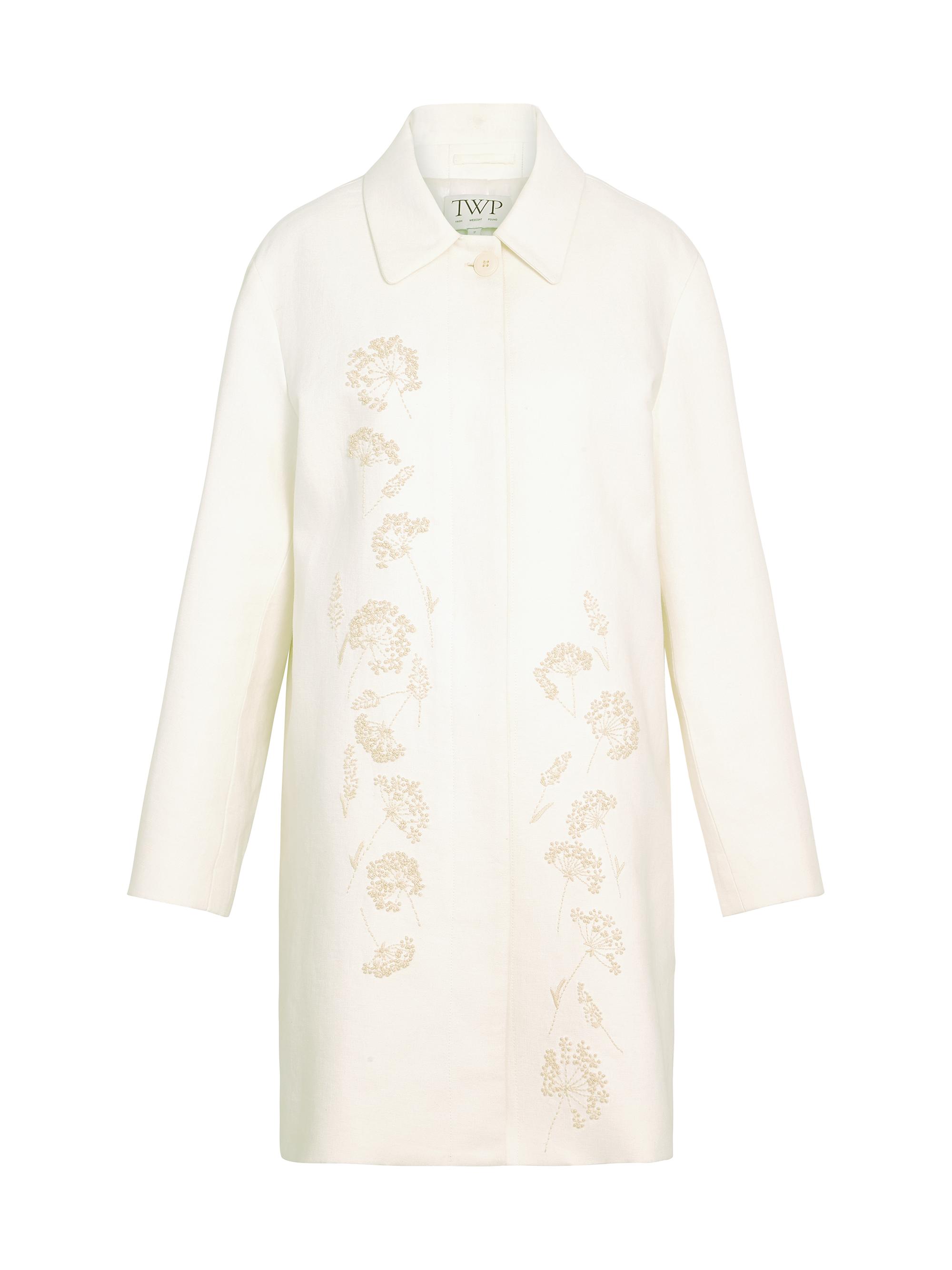 TWP Women's Floral Embroidered Linen A-Line Coat - Ivoire