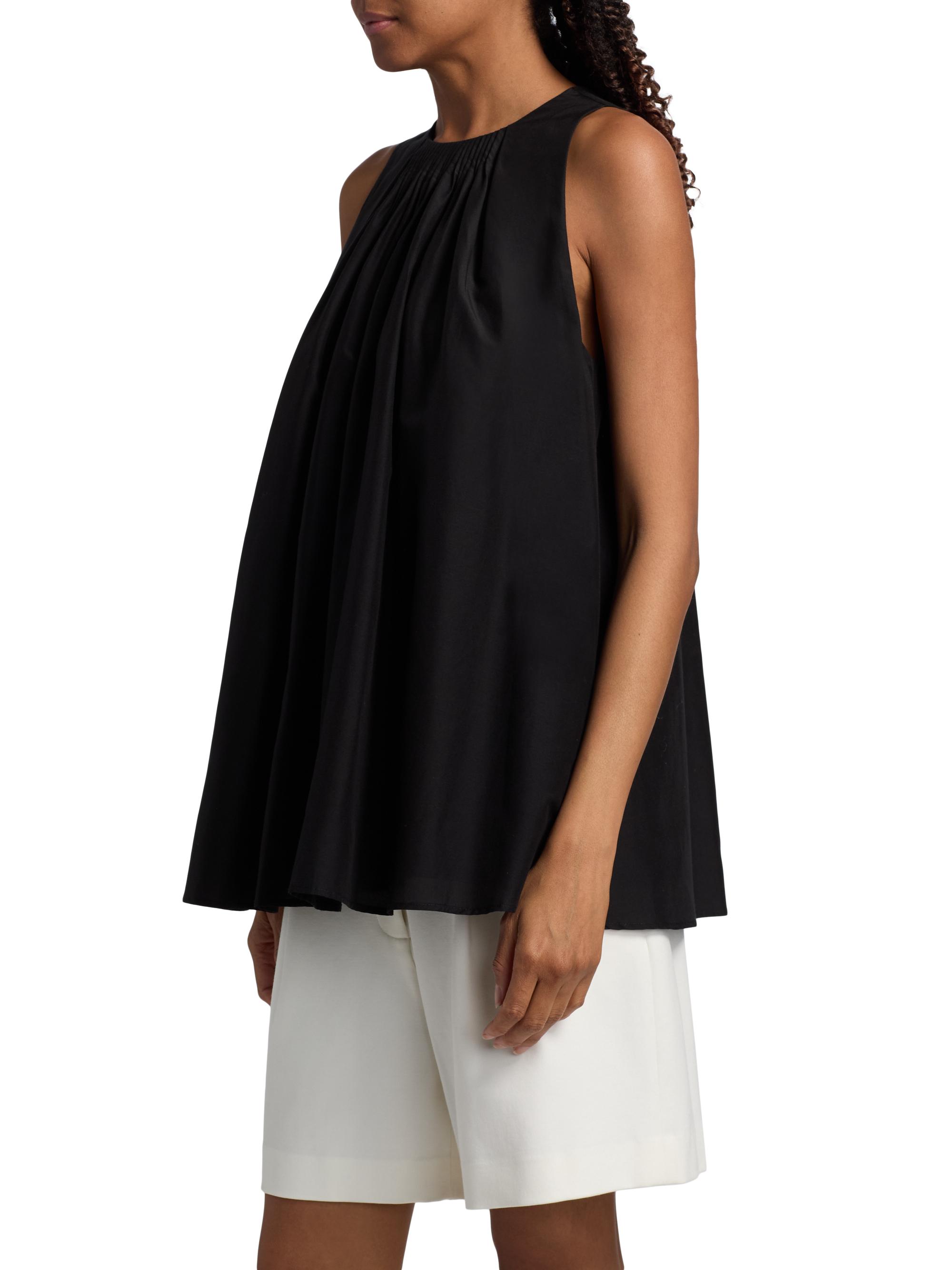 Loulou de Saison Women's Liao Cotton-Silk Pleated Neckline Blouse - Black | Thumbnail 4
