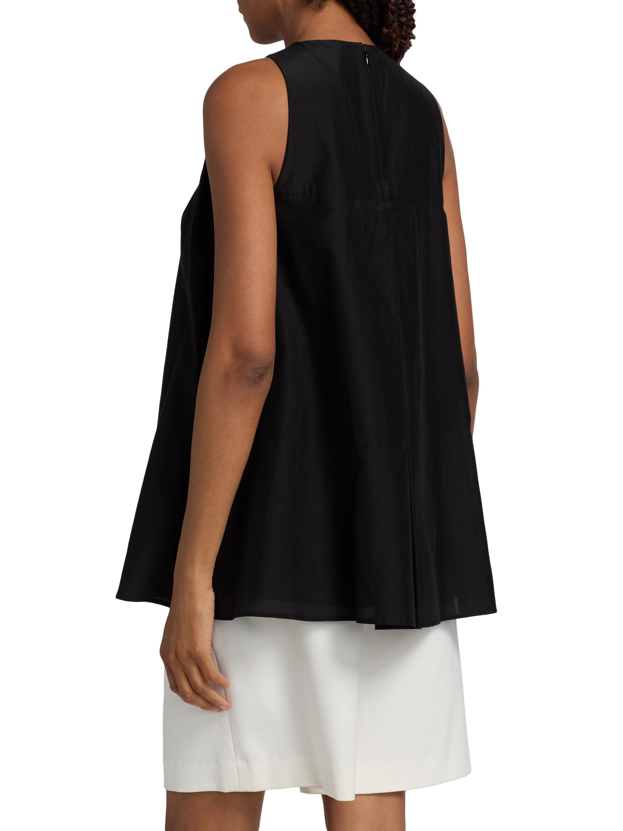 Loulou de Saison Women's Liao Cotton-Silk Pleated Neckline Blouse - Black | Thumbnail 5