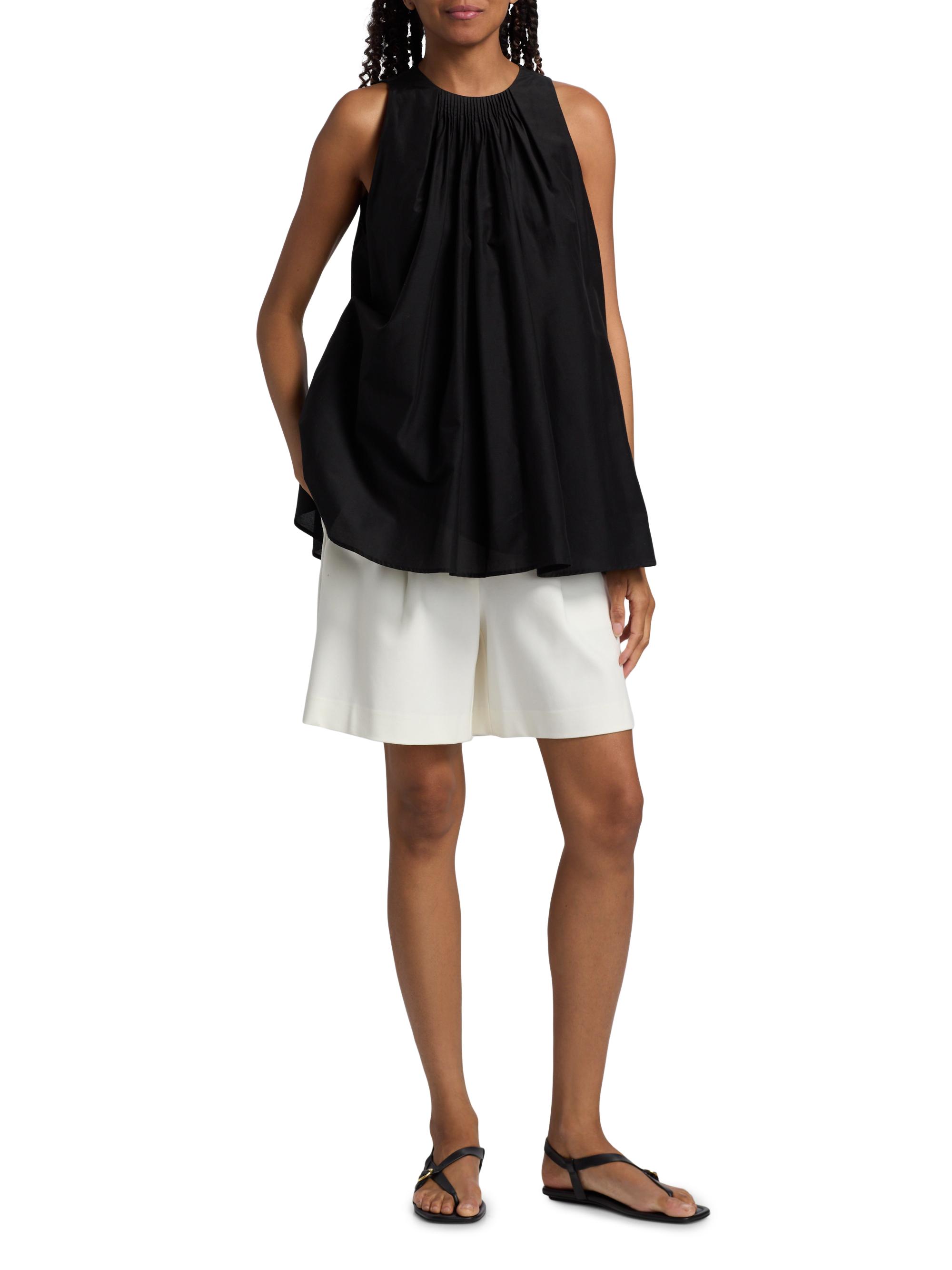 Loulou de Saison Women's Liao Cotton-Silk Pleated Neckline Blouse - Black | Thumbnail 2
