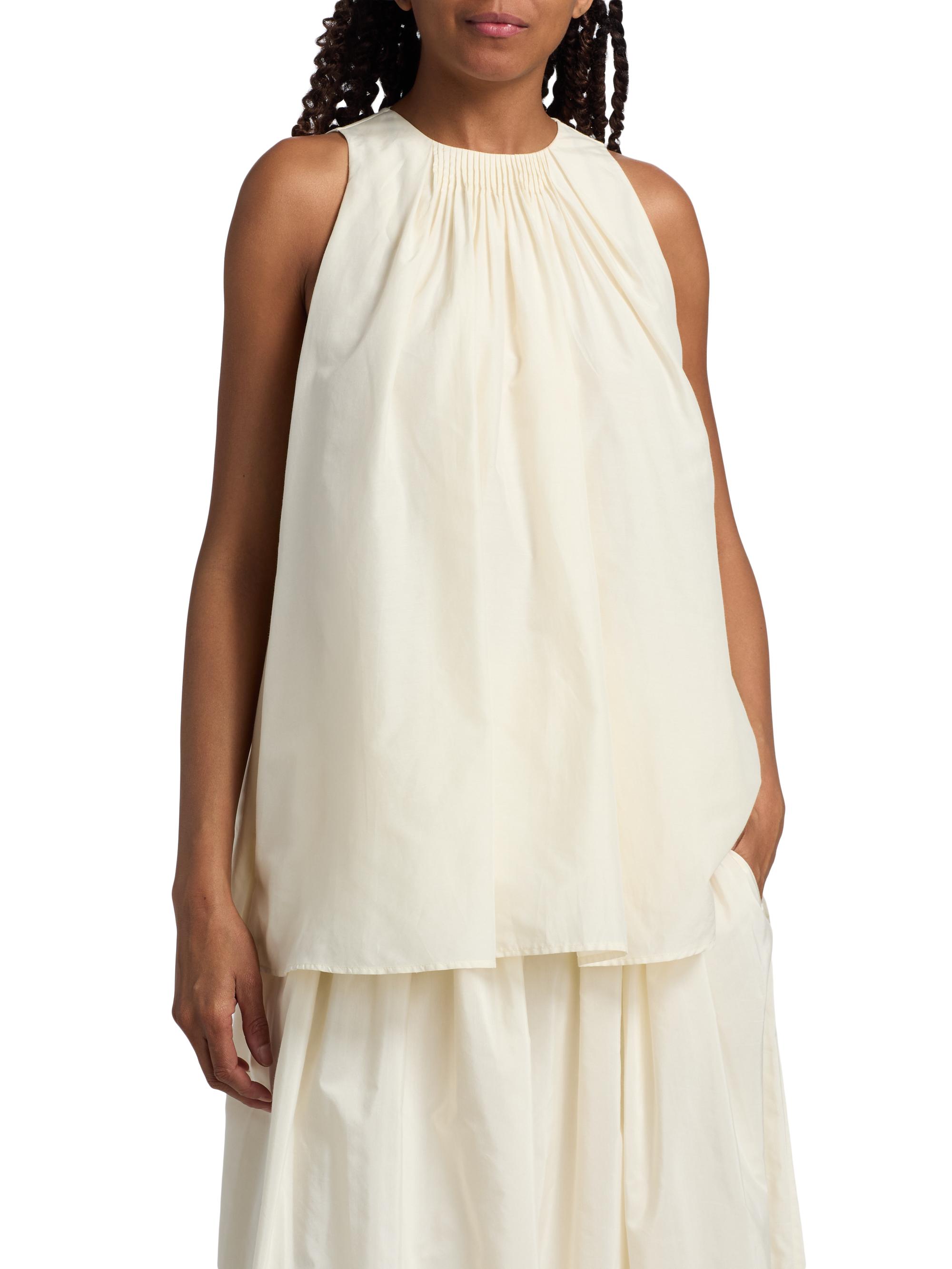 Loulou de Saison Women's Liao Cotton-Silk Pleated Neckline Blouse - | Thumbnail 3