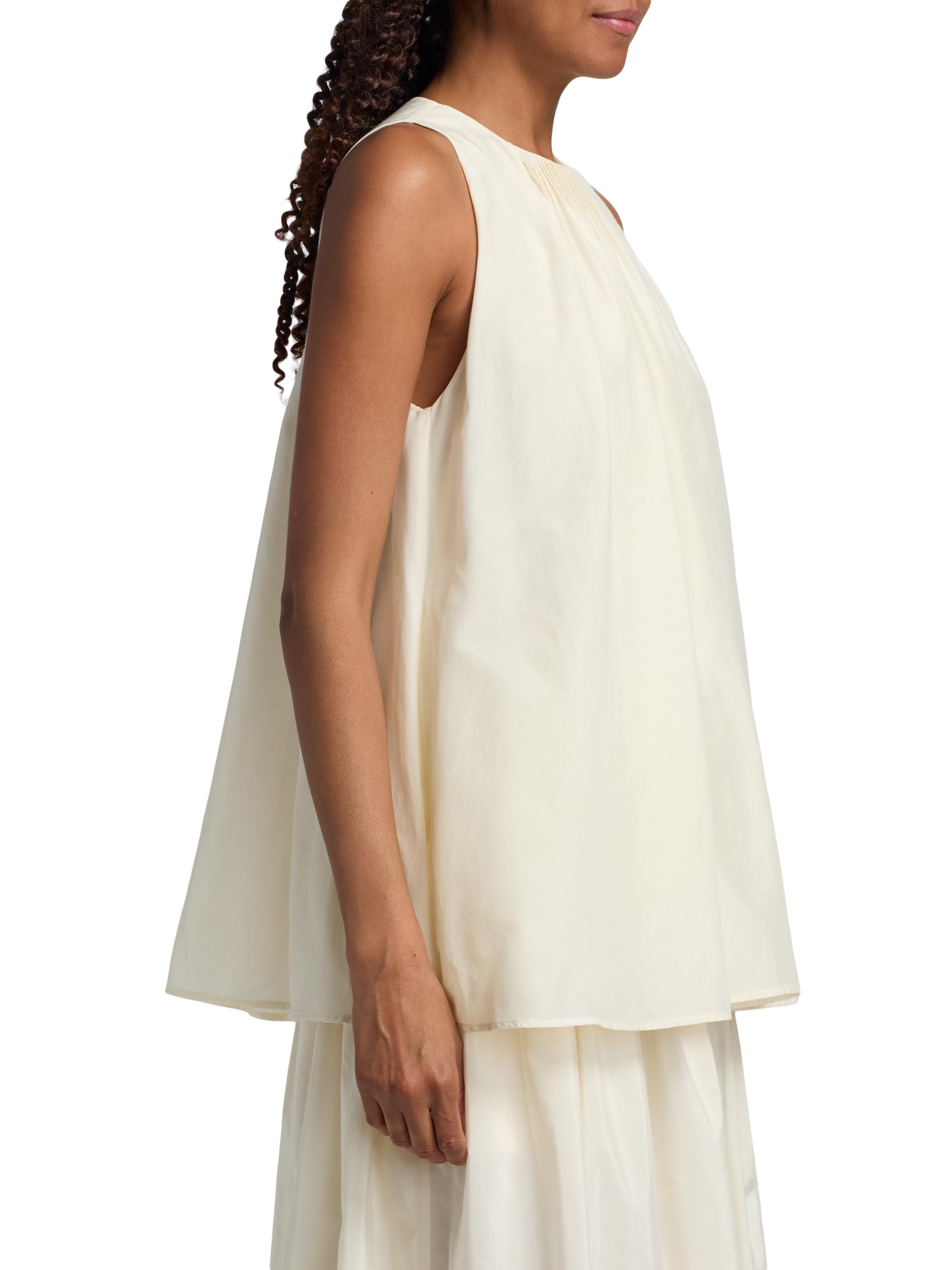 Loulou de Saison Women's Liao Cotton-Silk Pleated Neckline Blouse - | Thumbnail 4
