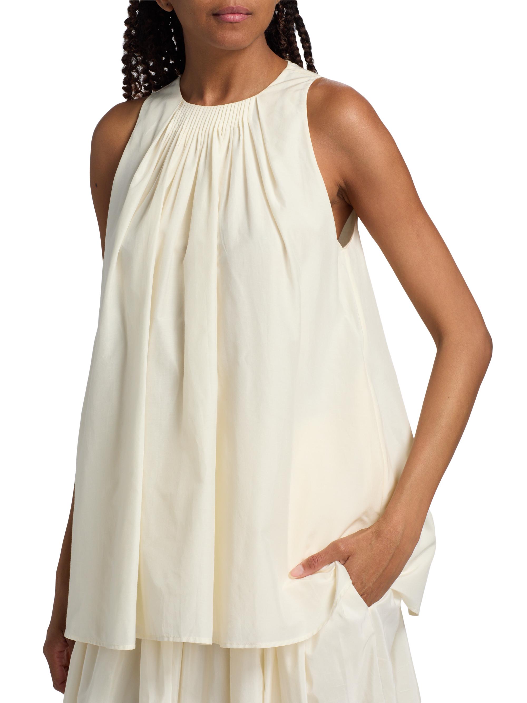 Loulou de Saison Women's Liao Cotton-Silk Pleated Neckline Blouse - | Thumbnail 6