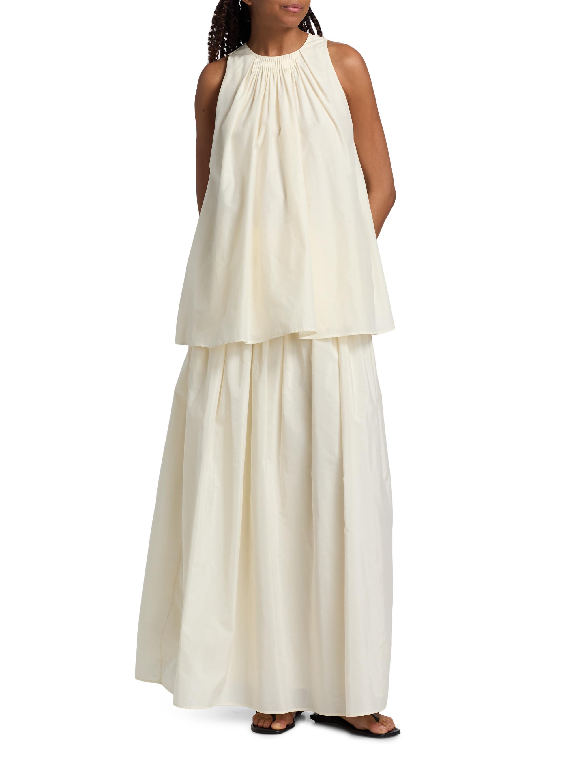 Loulou de Saison Women's Liao Cotton-Silk Pleated Neckline Blouse - | Thumbnail 2