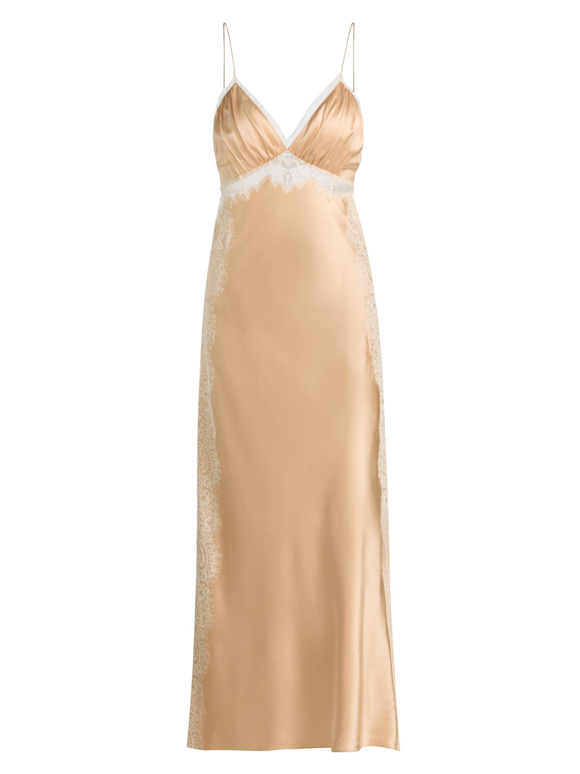 LoveShackFancy Women's Shia Lace-Trim Silk-Blend Slipdress - Pale Gold