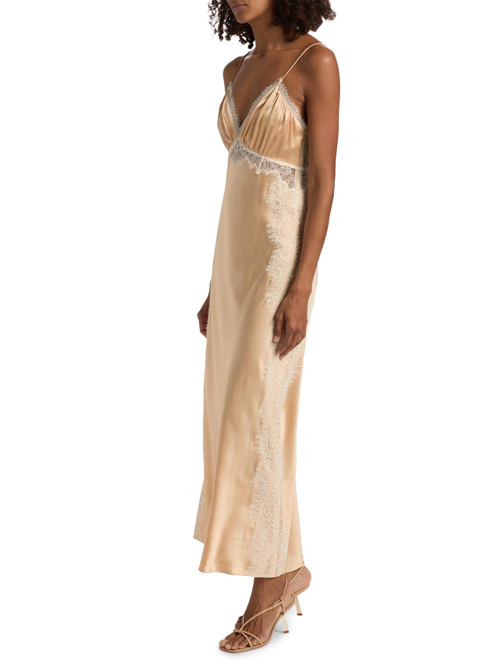 LoveShackFancy Women's Shia Lace-Trim Silk-Blend Slipdress - Pale Gold | Thumbnail 4