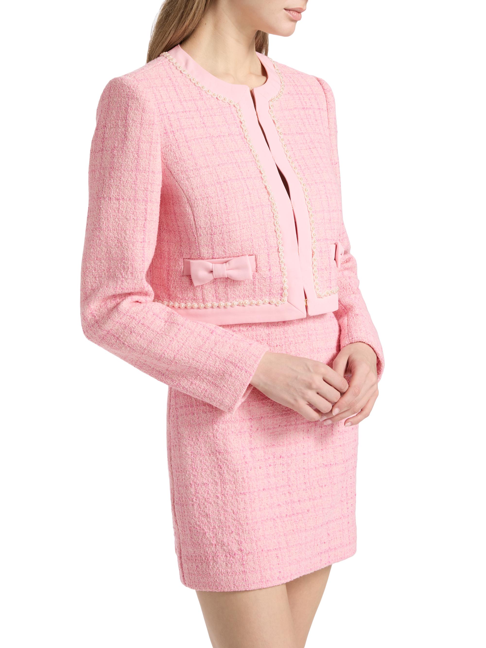 LoveShackFancy Women's Ralphette Embellished Tweed Crop Jacket - Pink Hibiscus | Thumbnail 4