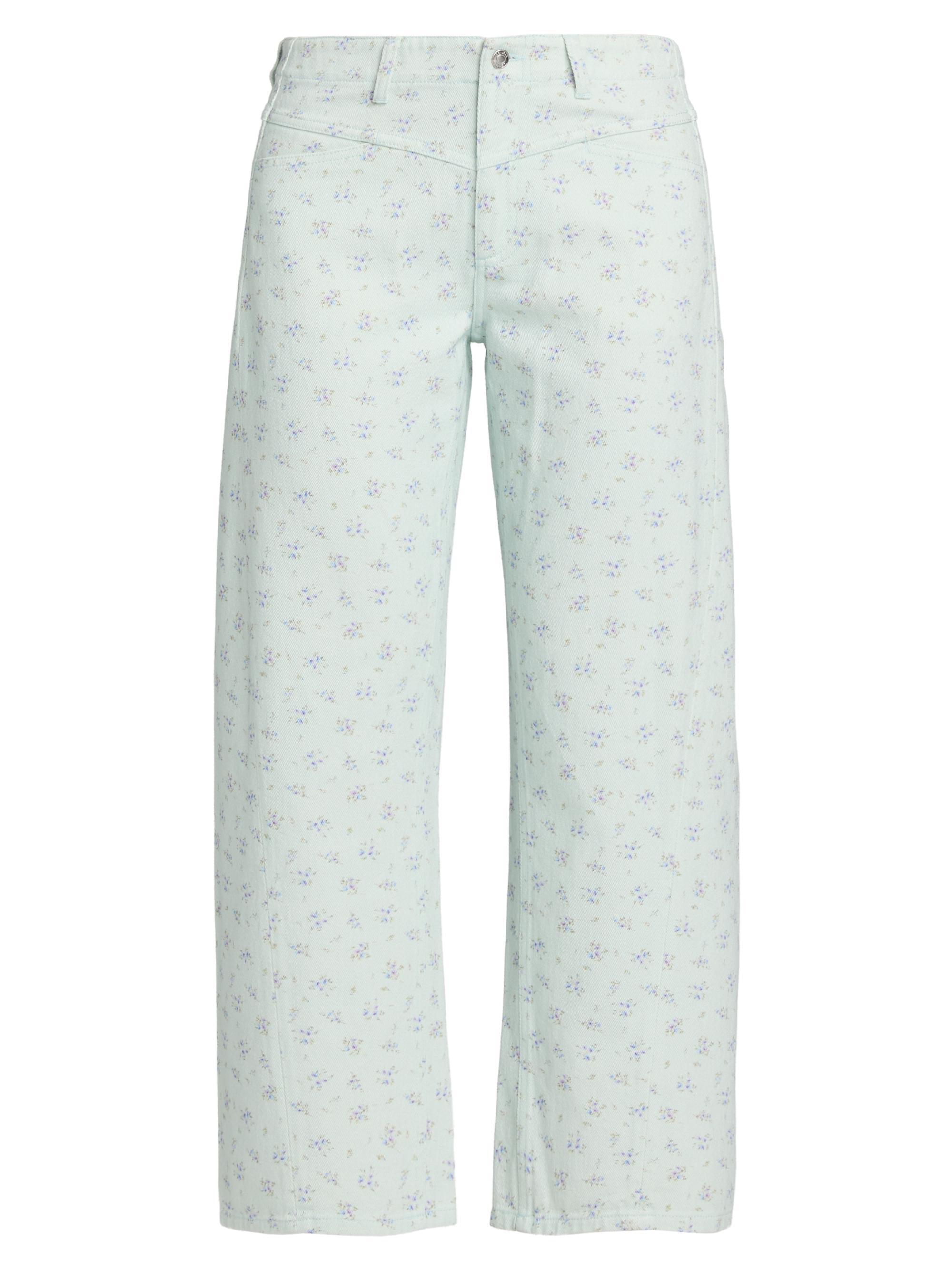 Le Jean Women's Selena Floral Crop Barrel-Leg Jeans - Minty Floral